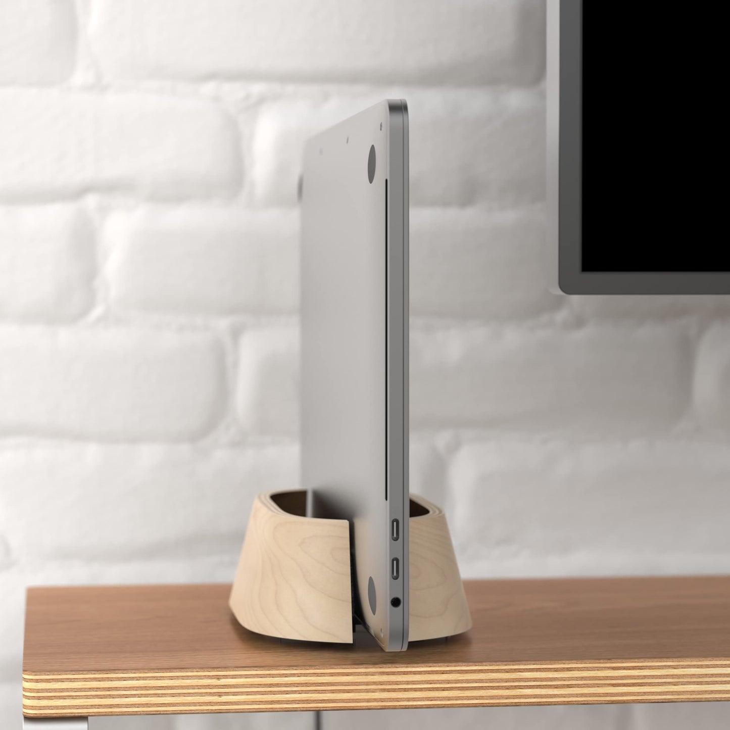 HumanCentric Vertical Laptop Stand in Maple Wood, Upright Adjustable Holder and Dock, Laptop Vertical Stand Fits MacBook Pro and Other Laptops .5" to 1.5, Clamshell Compatible
