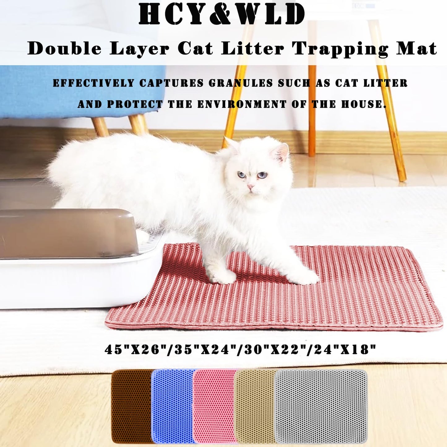 HCY&WLD Cat Litter Mat, Honeycomb Double Layer Cat Litter Trapping Mat, Waterproof Urine Proof Non-Slip, Scatter Control, Less Waste, Easier to Clean (Pink, 30" X 22")