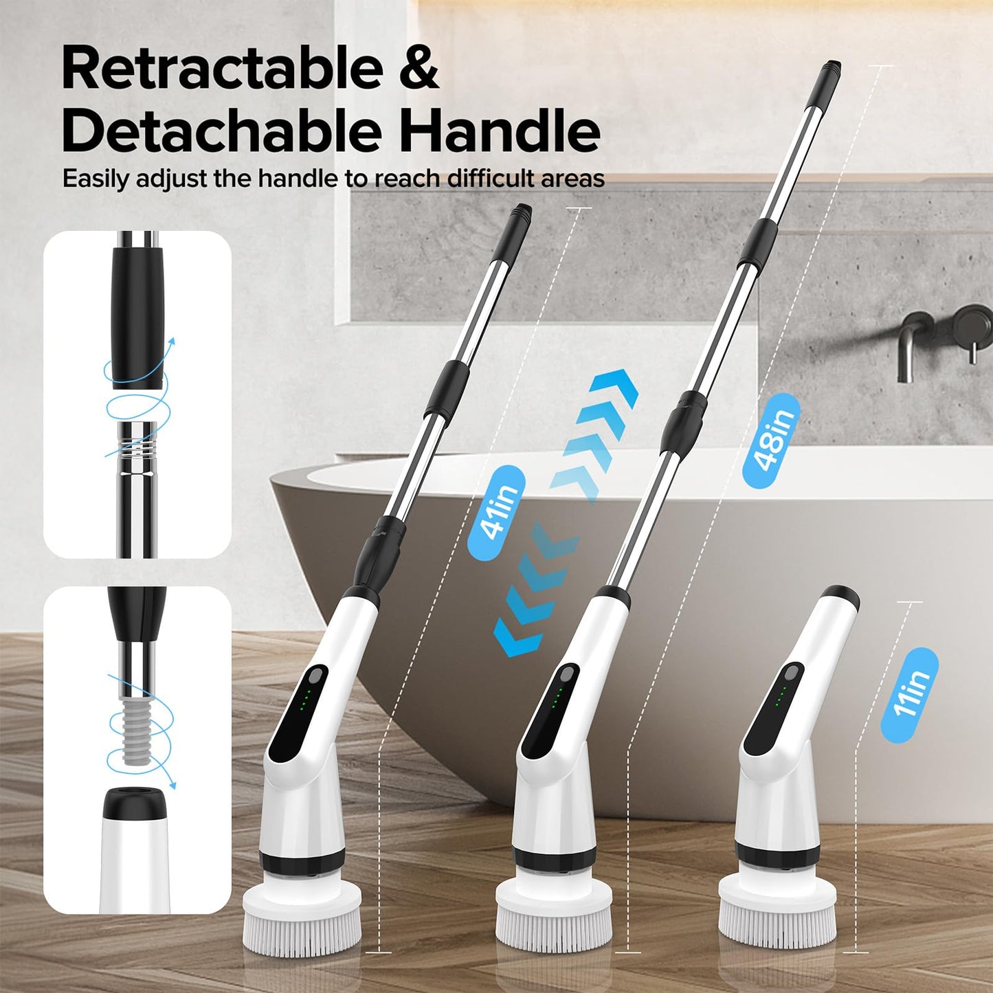 Electric Spin Scrubber, Dreazu IPX7 12-in-1 Bathroom Scrubber, Retractable Handle, 4-Speed Adjustable Shower Cleaner Brush for Bathroom, Bathtub, Kitchen, Tile Floors-Green