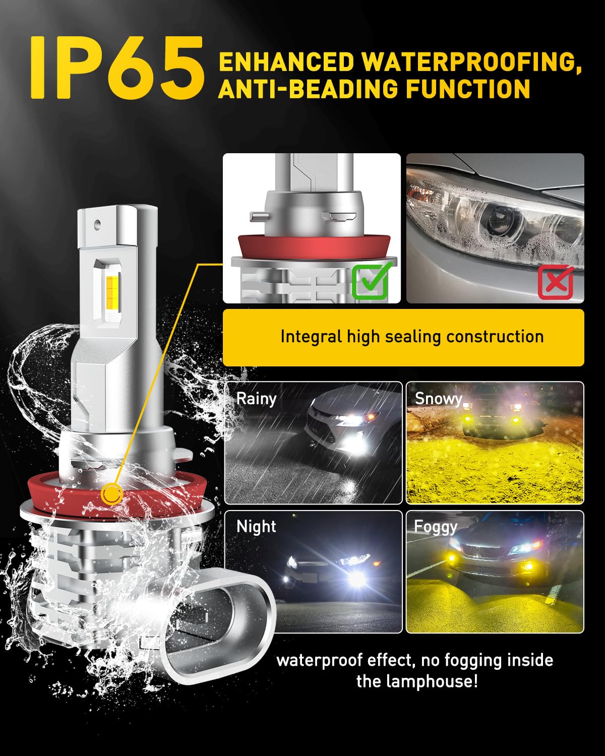 AUXITO H11 H8 H16 Switchback LED Fog Light Bulbs, 6500K White/3000K Amber Yellow, 8000LM 500% Brightness, Dual Color White Yellow Driving Fog Lights, Non-polarity, Pack of 2