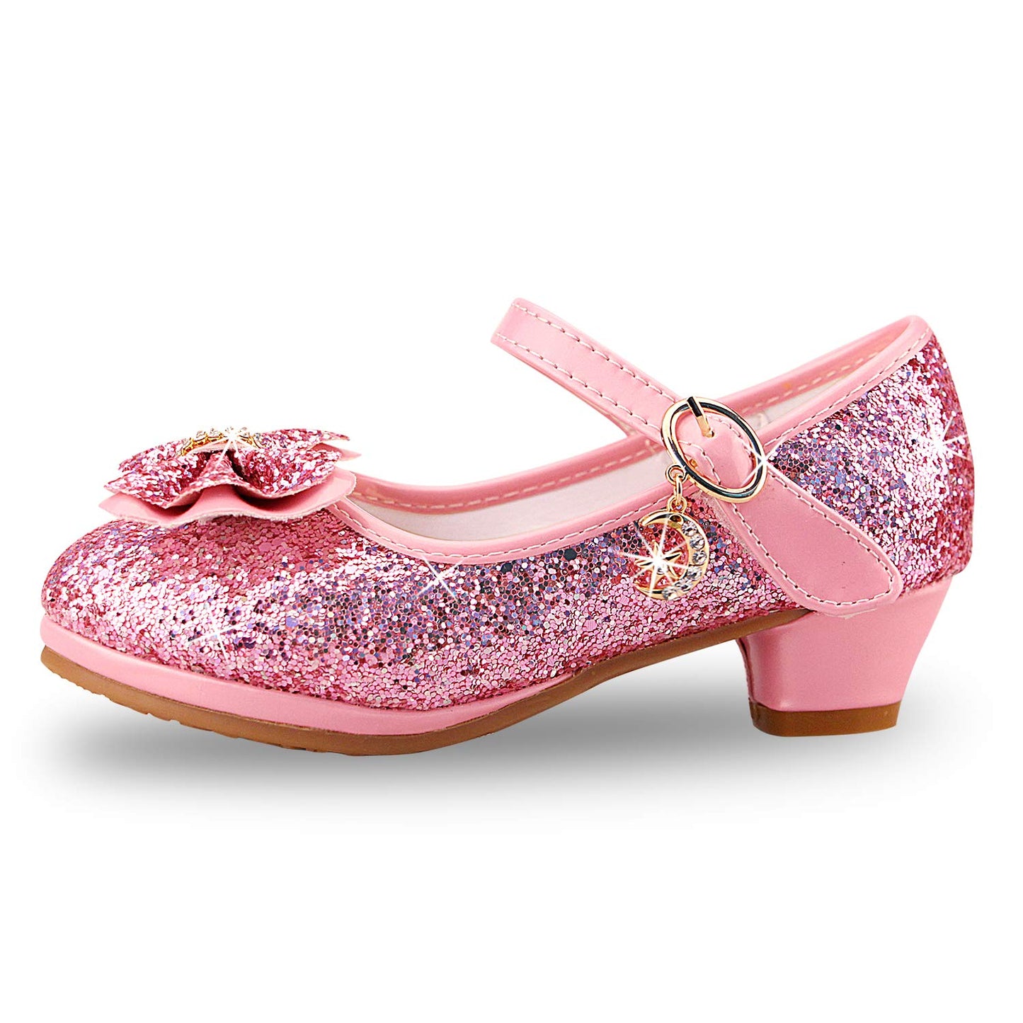 Girls Sequin Shoes Princess High Heel Shoes Kids Party Pumps Size 10 Toddler,Pink