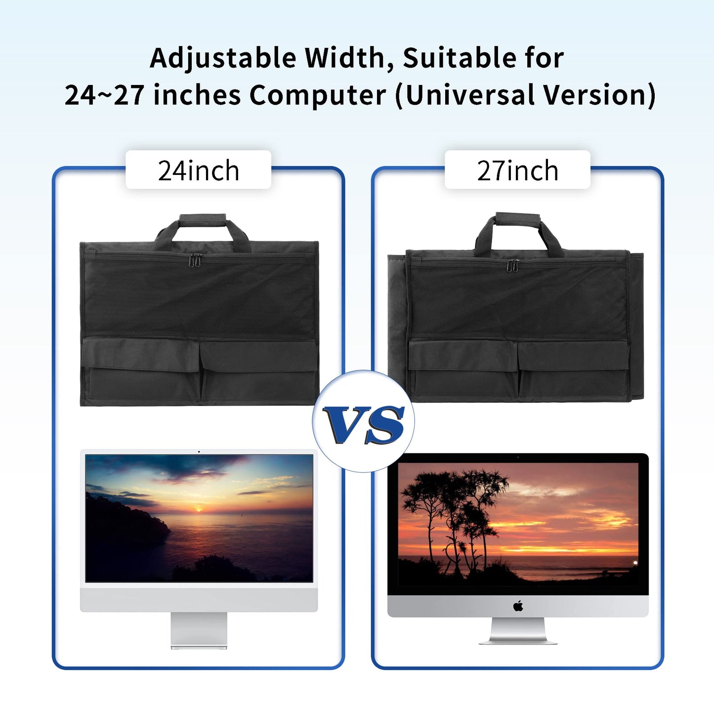 KISLANE Adjustable Travel Carrying Case for 24''~27'' Desktop Monitor(Universal), Protective Storage Bag for iMac Monitor Dust Cover with Carry Handle for 24 & 27 inch iMac Screen and Accessories(
