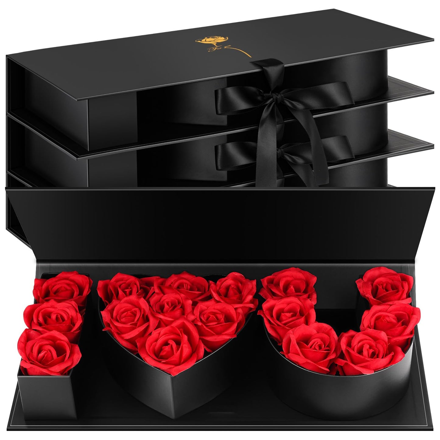 PYQTH 4 Pcs Empty I Love You Box Valentines Boxes Large Thicker Letter Shaped Fillable Flowers Gift Box I Heart U Packaging Boxes for Valentines Mothers Day Wedding Anniversary Birthday (Black)