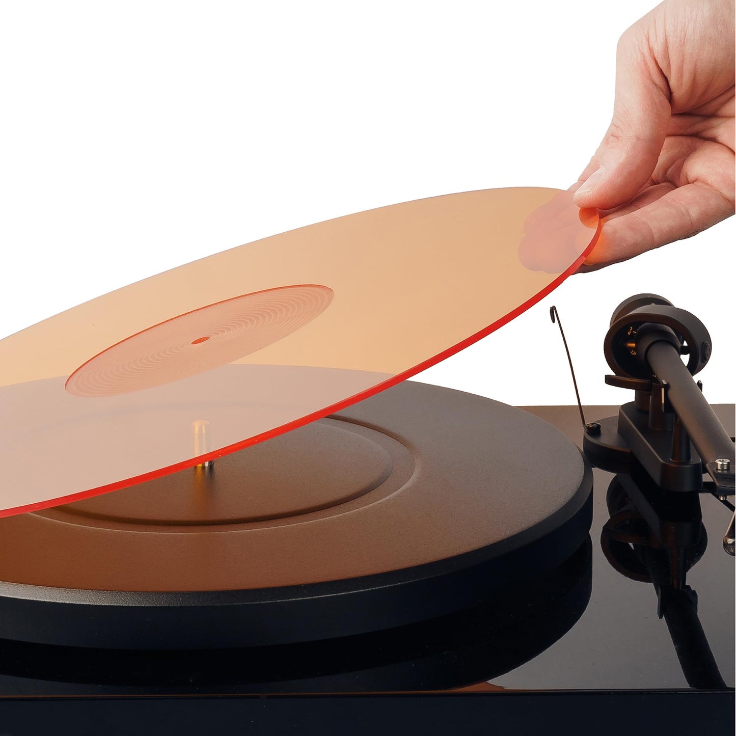 Hudson HiFi Acrylic Turntable Mat - OrangeLit - Enjoy Richest Tones, Crispest Sonic Clarity, Tightest Bass - 11.75” Anti-Static Platter Slipmat w/Label Recess - Standard Vinyl LP Record Platters