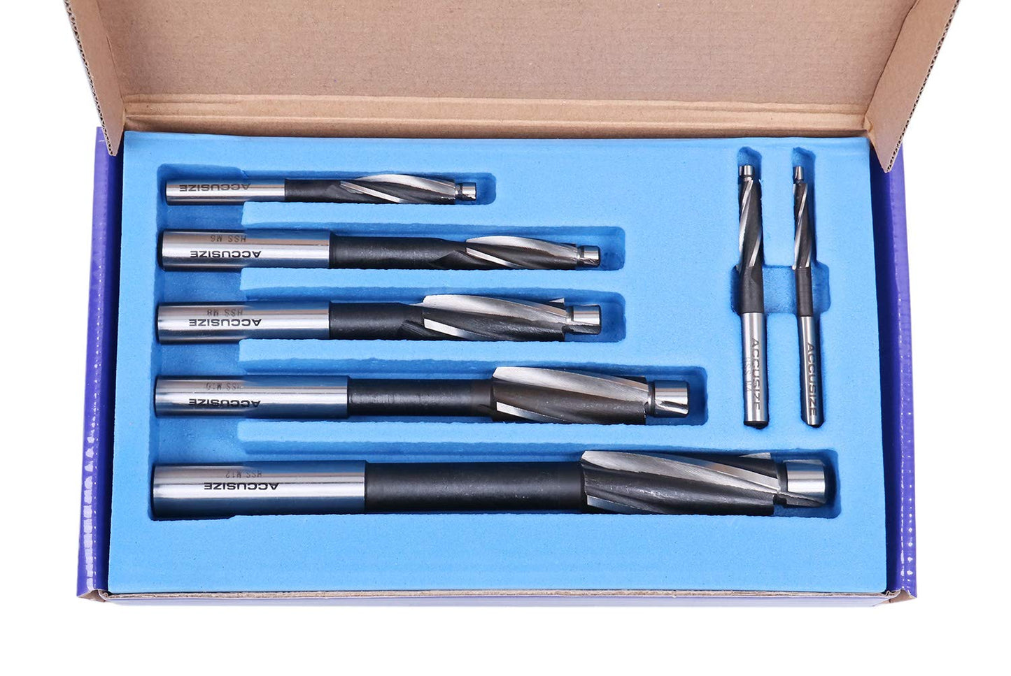 Accusize Industrial Tools 7 Pc Metric H.S.S. Solid Capscrew Counterbore Set, 3 Flute, Straight Shank, 508S-007M