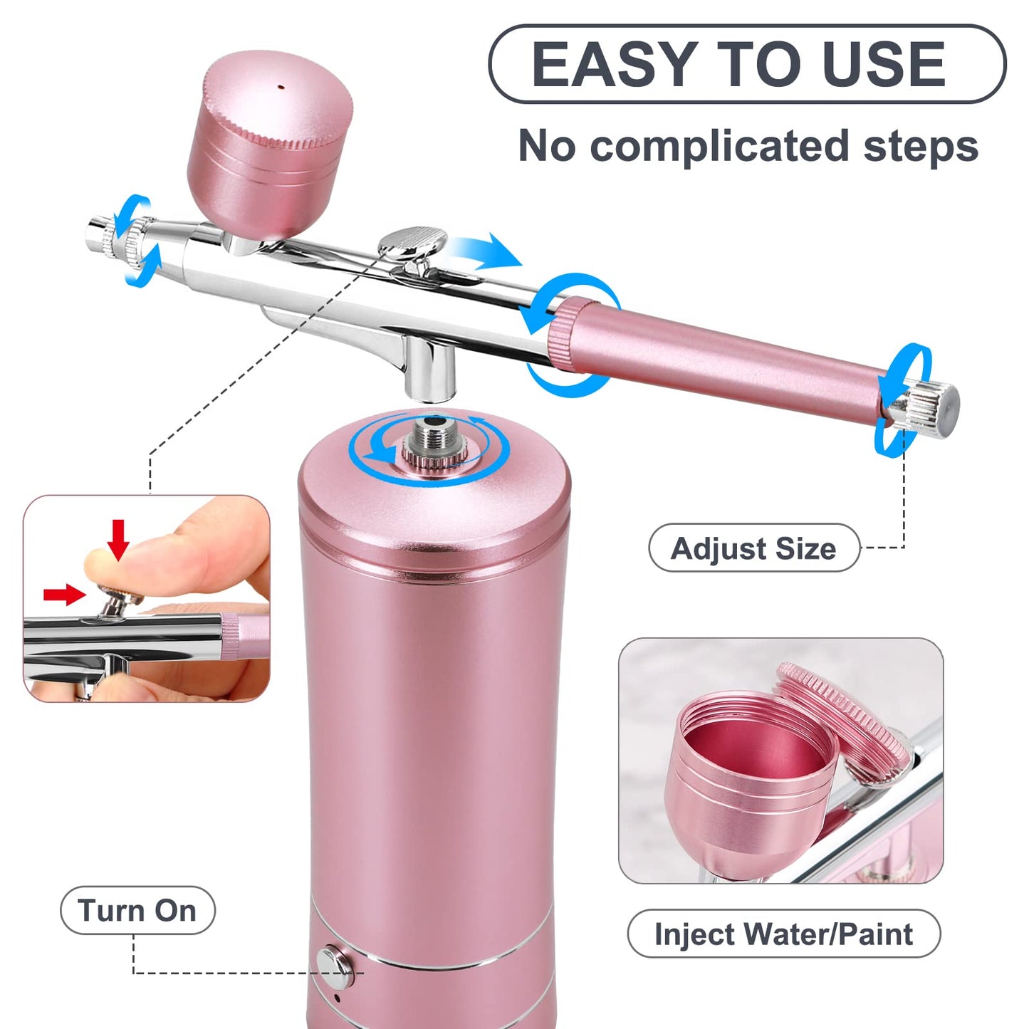 Airbrush Kit with Compressor, Auto Handheld Airbrush Gun with 0.3mm Tip, Rechargeable, Portable Air Brushes for Painting, Tattoo, Nail Art, Model Coloring, Makeup, Cake