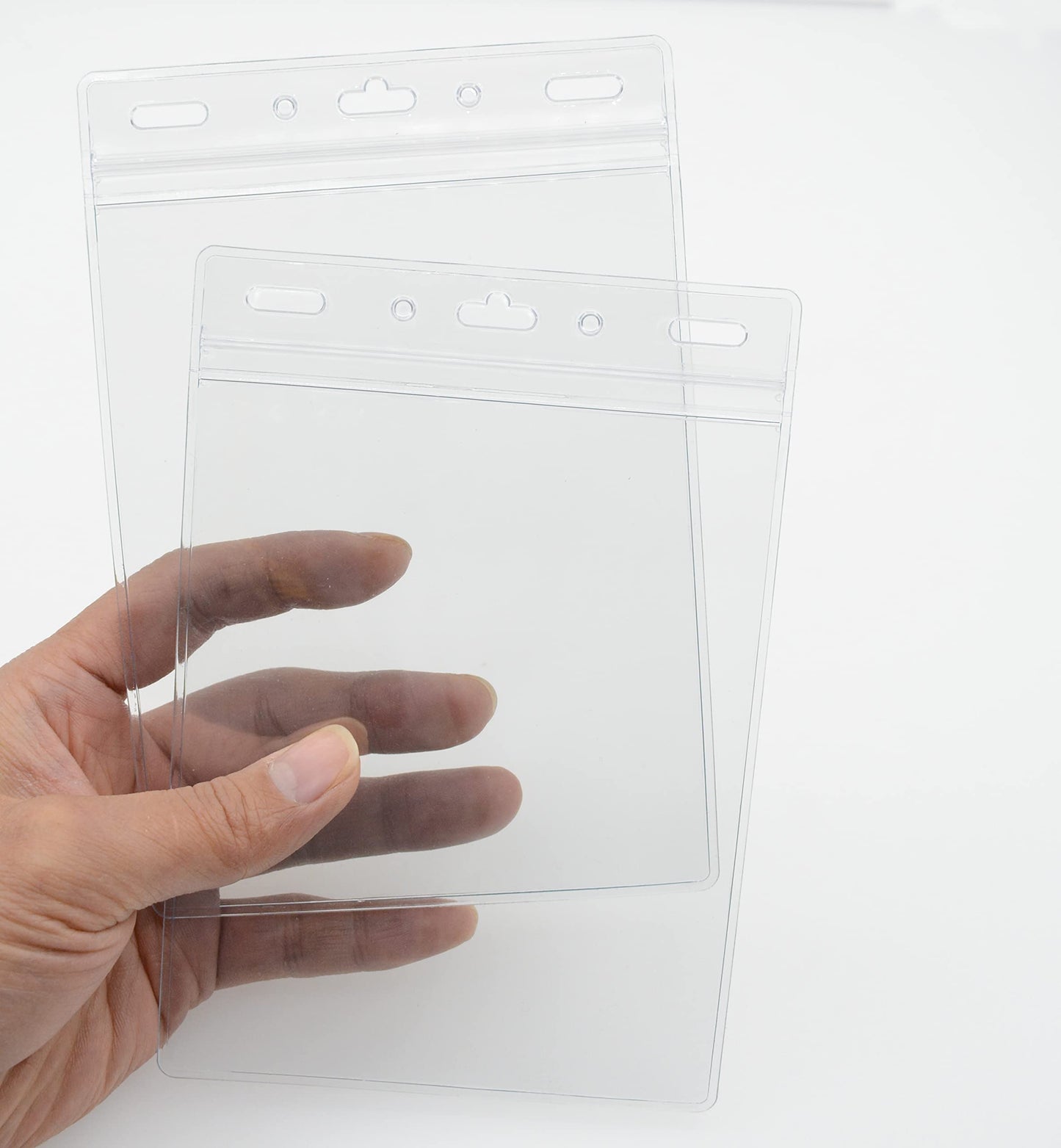 100 Pack -Extra Large 4 3/8 X 6 Passport & Badge Holder - Sealable Clear Plastic 4 X 6 Card Insert Protector for Sports Tickets, Press Passes and Name Badges by WINURE