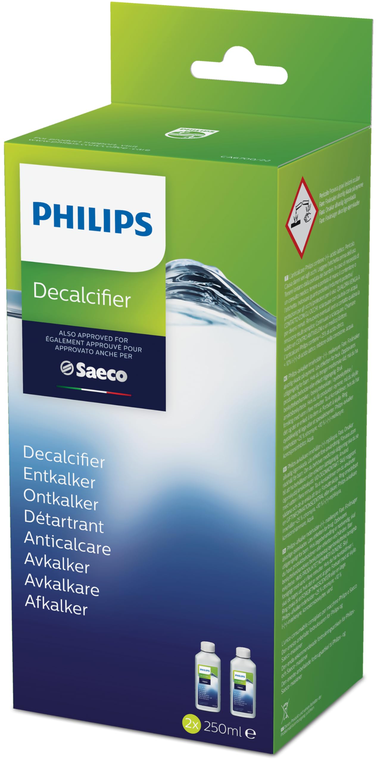 Philips CA6700/22 Universal Liquid Descaler, Saeco and Other Fully Automatic Coffee Machines Value Pack 2 x 250 ml