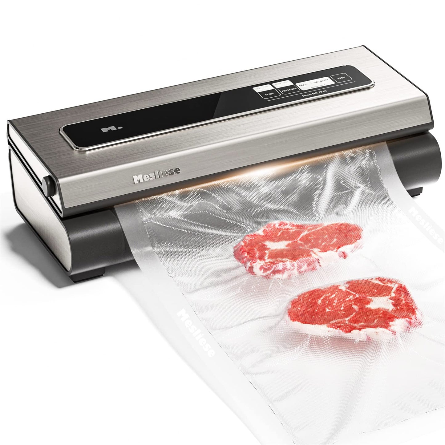 Mesliese Vacuum Sealer Machine Powerful 90Kpa Precision 6-in-1 Compact Vacuum Food Preservation System with Cutter, 2 Bag Rolls & 5 Pre-cut Bags, Dry&Moist Modes Smart Suction, ETL Listed (Silver)
