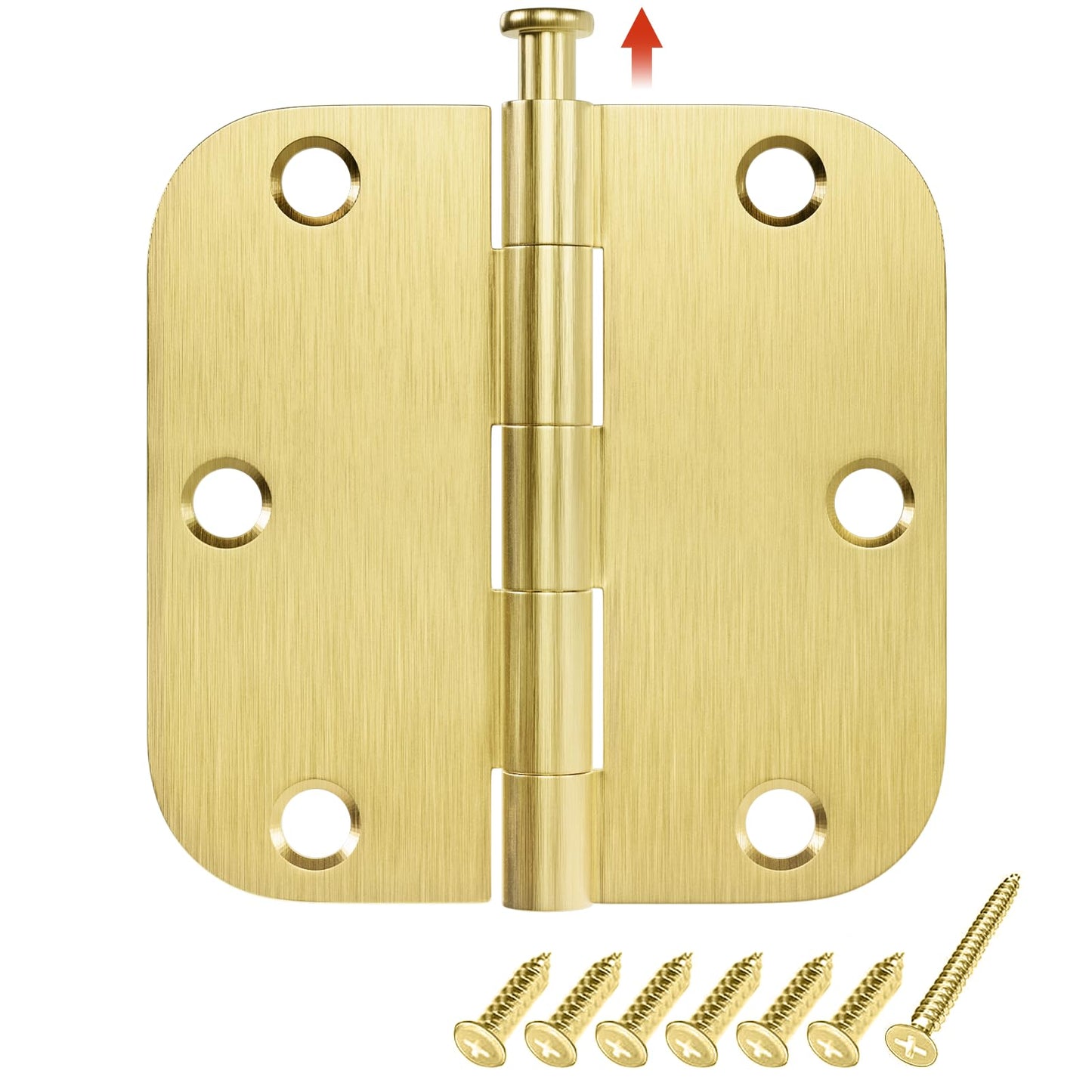 HOSOM Door Hinges Satin Brass - 30 Pack 3.5 x 3.5 Inch with 5/8" Radius Interior and Exterior Brushed Brass Door Hinges 3 1/2" Gold Door Hinge Heavy Duty Residential Door Hardware