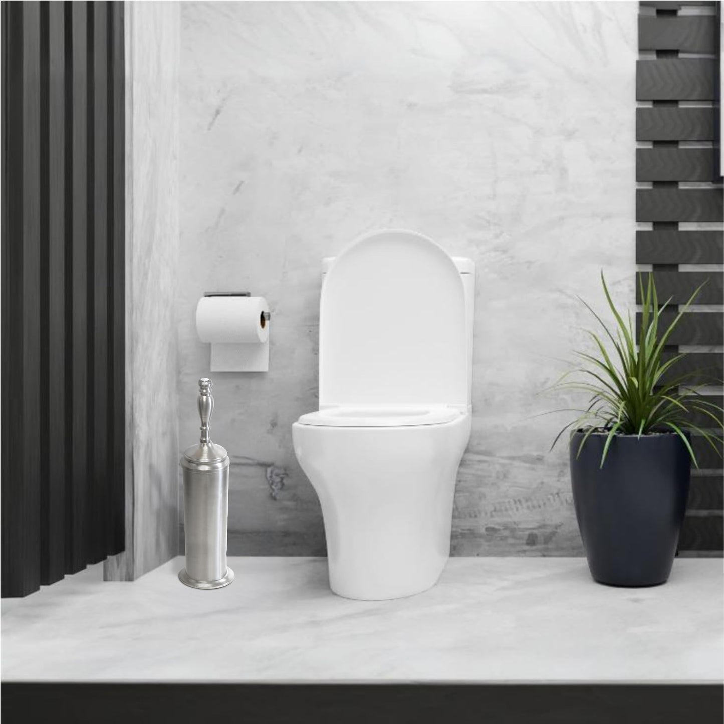 Splash Home Buena Stainless Steel Toilet Brush and Holder Set Bathroom, Hidden Toilet Bowl Brush Design with Durable Bristles for Deep Cleaning 5 x 5 x 15 inch - Chrome