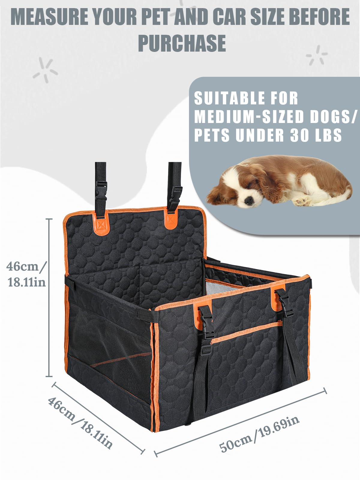Prpeko Dog Car Seat for Large Dogs,Waterproof Fabric with Breathable Mesh&Adjustable Dog Seat Belt for Car,Dog Bed for Back Seat Up to 30 LB-Small Orange
