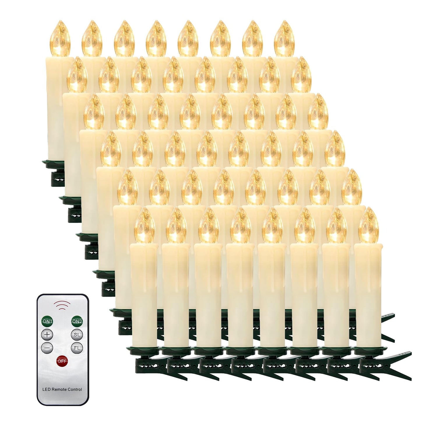 EuroFone Christmas Tree Candles,48pcs LED Flameless Flickering Battery Taper Candles with Removable Clipsfor Home Party Indoor Outdoor Xmas Trees Deco