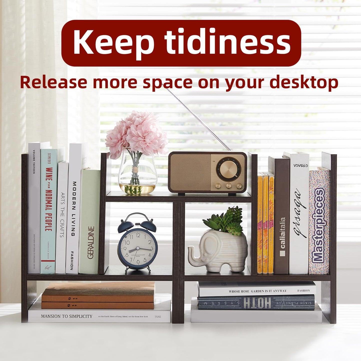 Somdot Desktop Bookshelf, Desk Shelf Organizer Storage Display Shelf Rack, 3 Pack Counter Top Bookcase for Home Office,Dark Brown