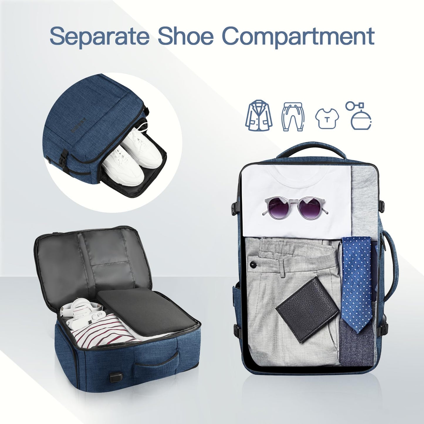 Carry On Backpack, Extra Large 50L Travel Backpack for Men & Women, Expandable Backpack For Airplanes, 17 Inch Laptop Backpack, Luggage 40L Daypack Lightweight Business Weekender Bag, Blue