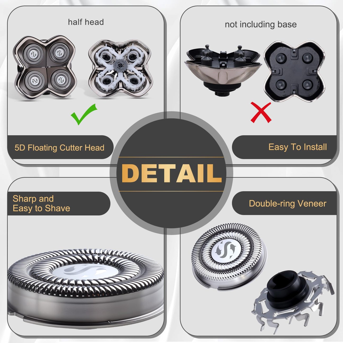 2Pack Pro 4 Shaver Replacement Heads for Skull Pitbulls Gold PRO, Silver PRO, Platinum PRO, Butterfly Kiss PRO Head Shavers, Electric Shaver Half Head for Men/Women (2 PACK FOUTE)