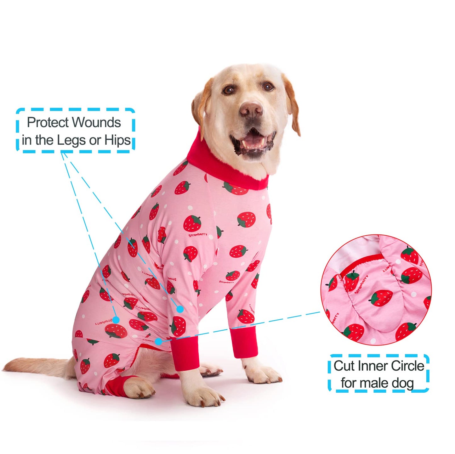 Yeapeeto Dog Recovery Suit After Surgery Female Male, Soft Long Sleeve Neuter Shirt Cone Alternatives Prevent Licking Surgical Onesies for Large Medium Dog Shedding Suit(4XL, Strawberry)