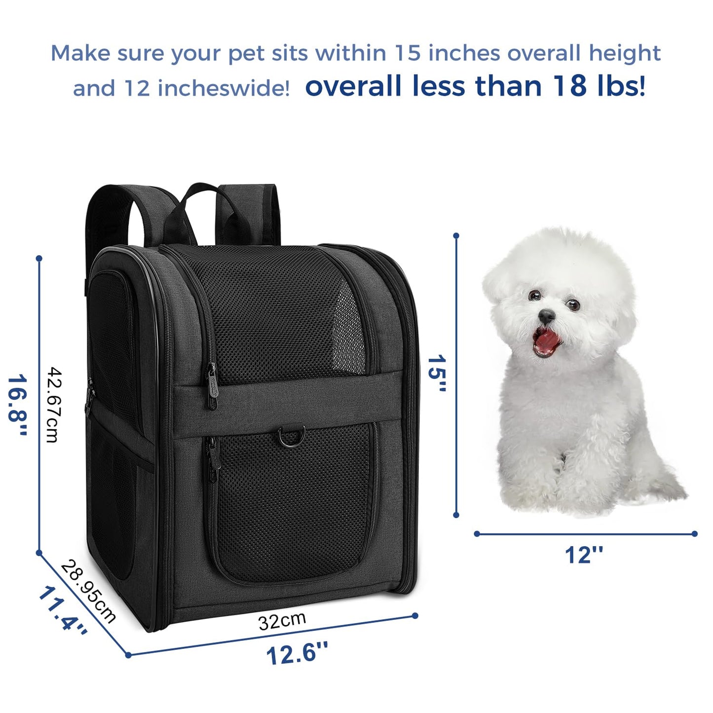 Apollo Walker Pet Carrier Backpack for 4-15lb Cats and Dogs, Puppies, Safety Features and Cushion Back Support for Travel, Hiking, Outdoor Use
