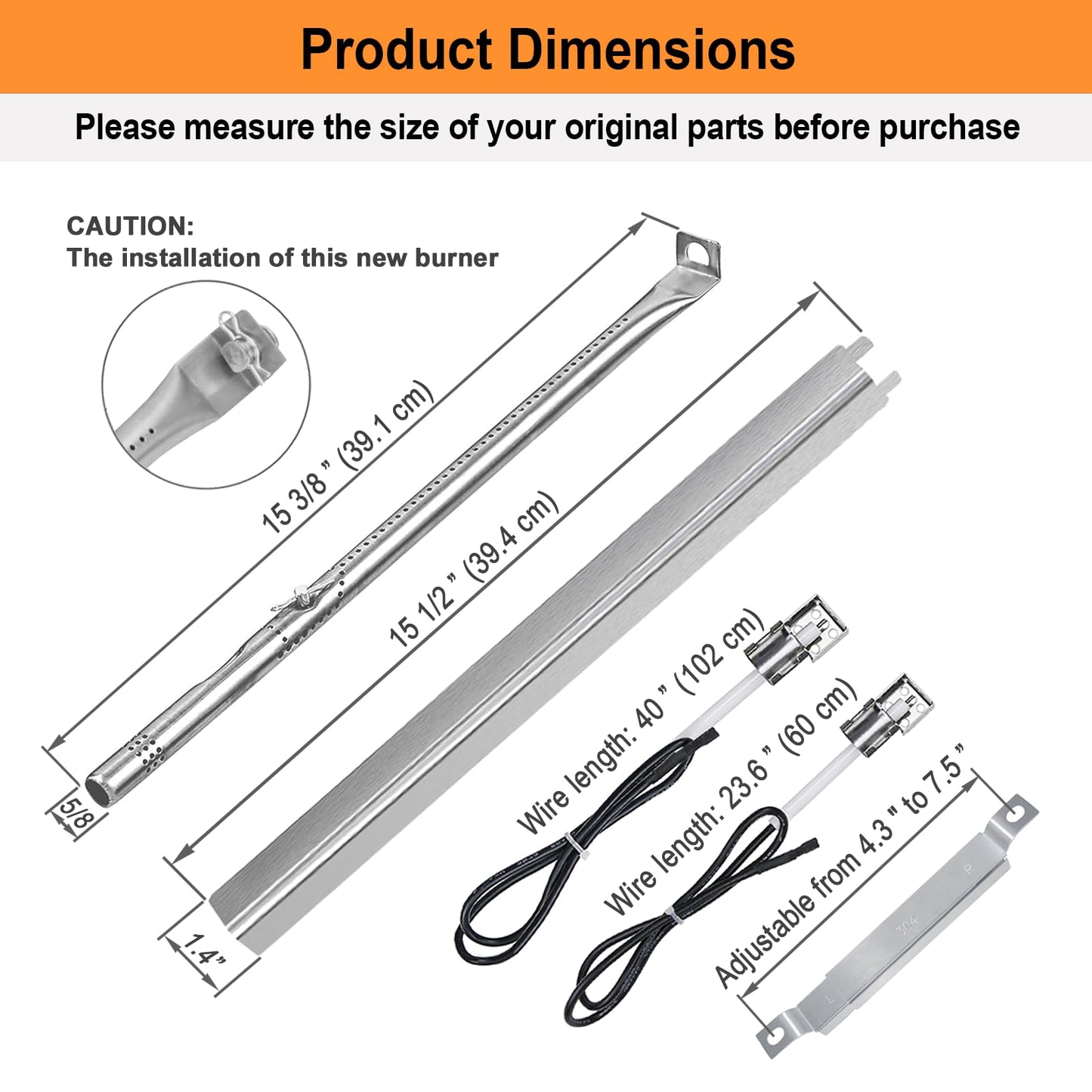 Welbocom 15.4" Grill Burner Kit for Charbroil Performance II 5 & 6 Burner Grills 463448021 463451022 463465022;Charbroil Grill Replacement Parts;Charbroil Burner Replacement;Heat Plates (5-Burner)