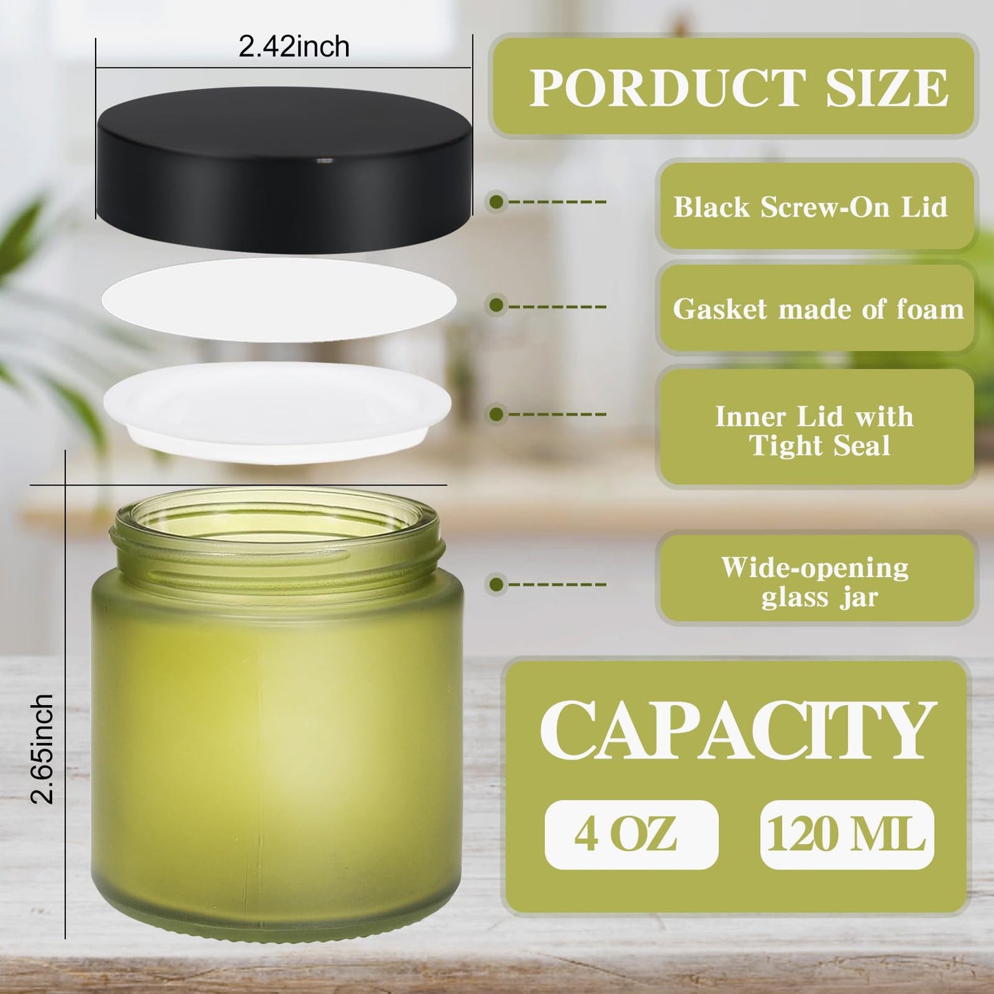 25 Pcs Glass Jars 4 oz Leakproof Round Cosmetic Containers with 25 facial mask spoons Refillable Cosmetic Jar for Lotion Ointments Creams Essential Oil Powder Liquid Food Storage Kitchen(Pea Green)
