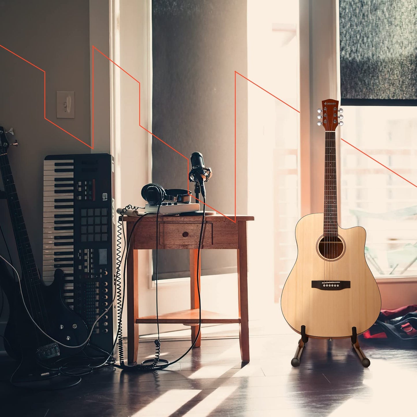 Donner Wooden Guitar Stand, Acoustic Guitar Stand Folding Electric Guitar Stand Floor with Foam Padded for Bass, Ukulele, Mandolin, Banjo, Cello