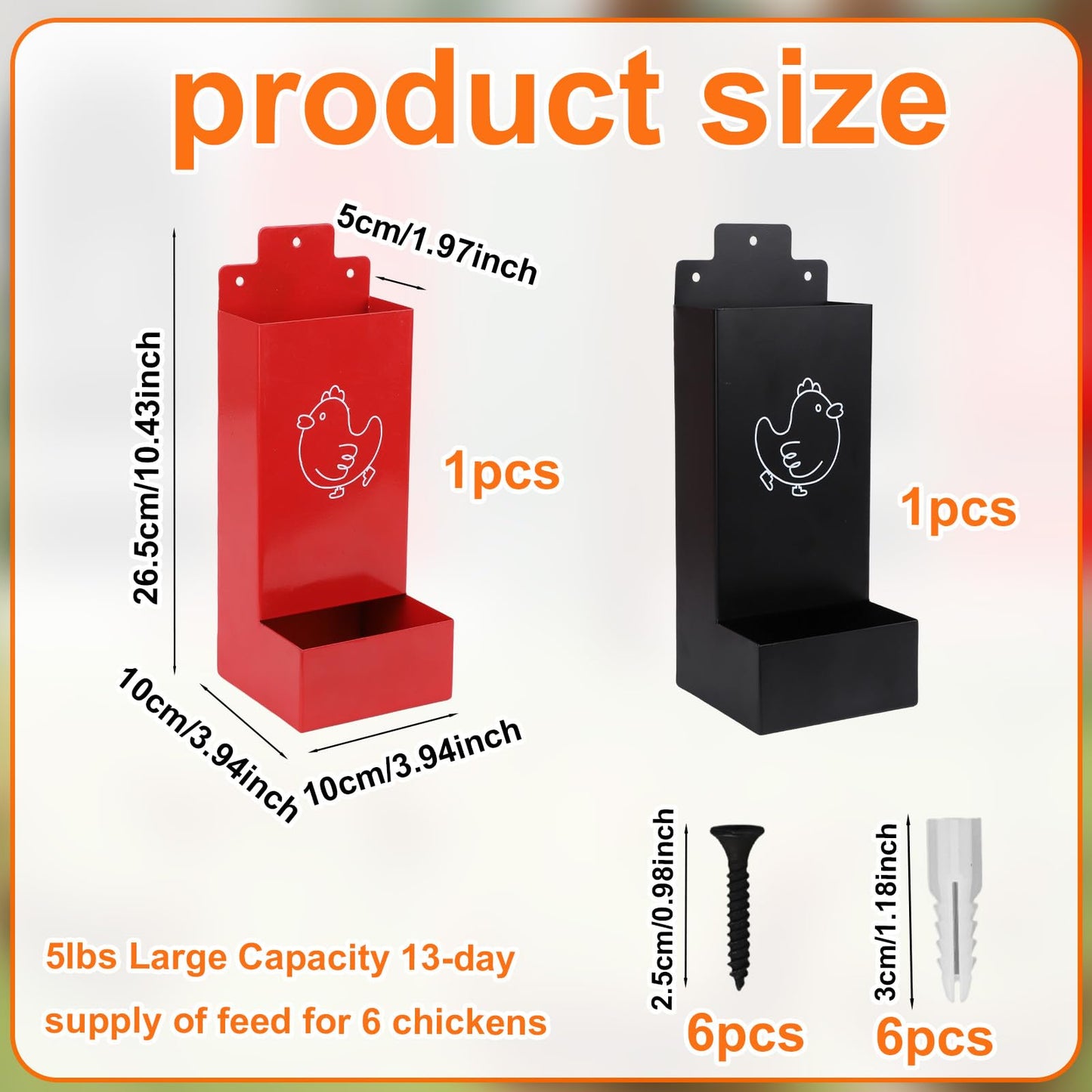 2pcs Chicken Oyster Shell & Grit Feeder, Metal Hanging Poultry Feeder Trough for Hens Durable Chicken Coop Accessories (Black & Red)
