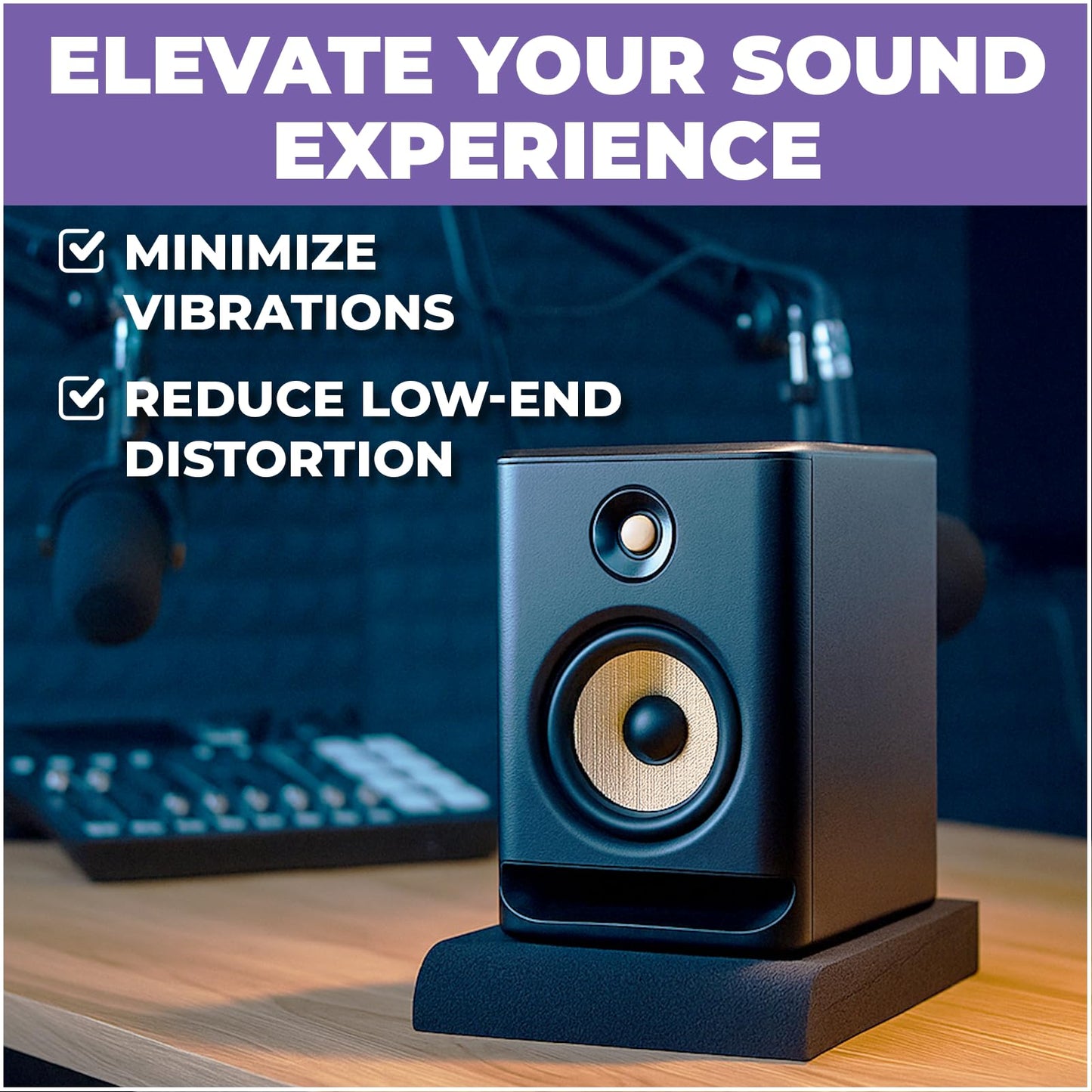 Liquid Stands Studio Monitor Sound Isolation Pads for Speakers 5" High-Density Speaker Foam Pads That Prevents Vibrations Angled Speaker Riser - Acoustic Speakers Isolation Pad for Floor, Desktop