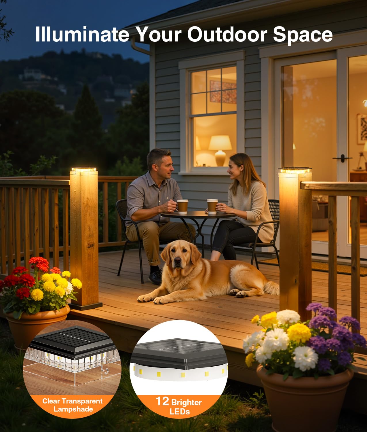 LETMY 12 Pack 4x4 Solar Post Cap Lights Outdoor, Fence Post Solar Lights with Warm Light Mode, Waterproof Fence Deck Post Lights Solar Powered Fits 4x4 3.5x3.5 Vinyl Wooden Posts for Patio Porch