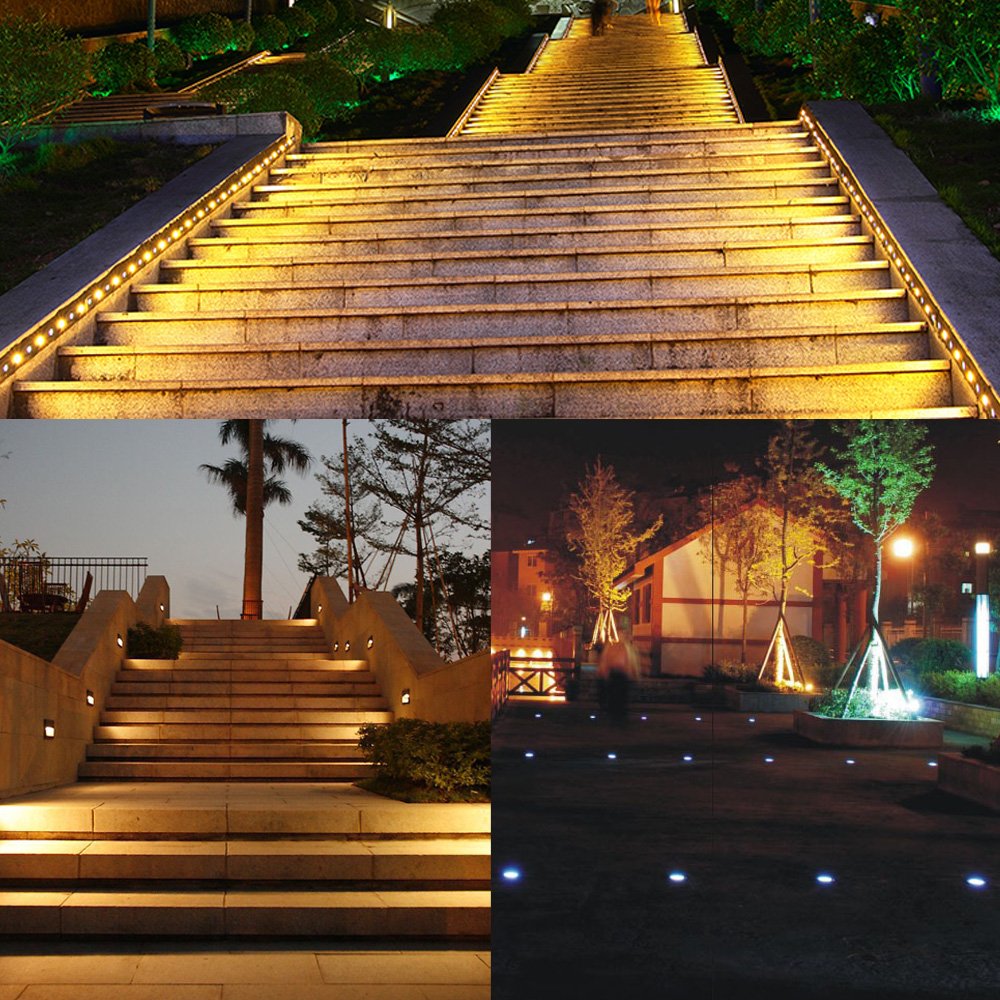 10PCS 32mm Outdoor Waterproof LED Deck Light Kit Landscape Recessed Lighting for Step Stair Yard Garden Patio Warm White