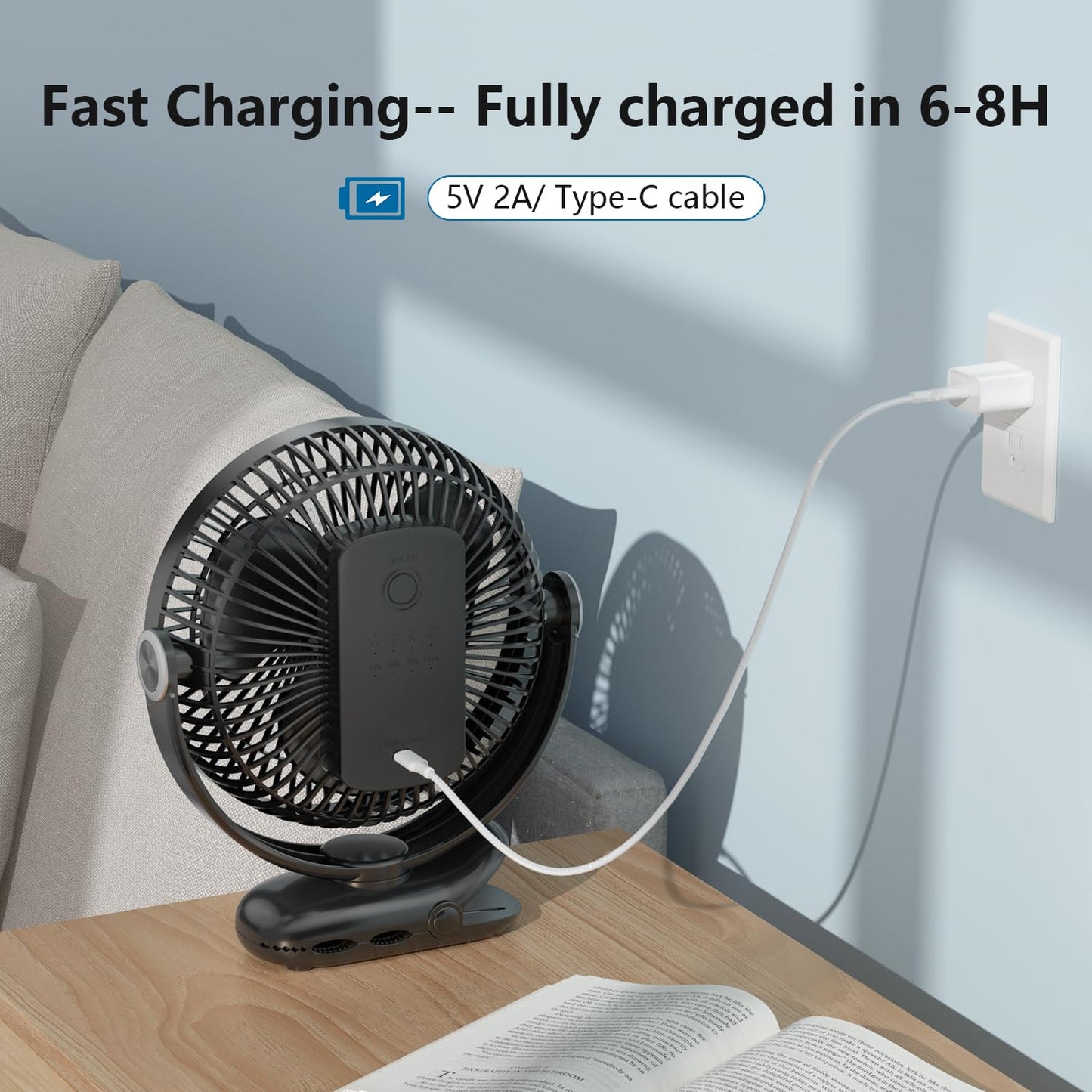 Nuerst 10000mAh 30hrs Rechargeable Fan Portable,8 Inch Battery Operated Clip on Fan, Quiet 4 Speeds, Sturdy Clamp for Golf Cart Desk Treadmill Camping Truck Outdoor Travel Home Office