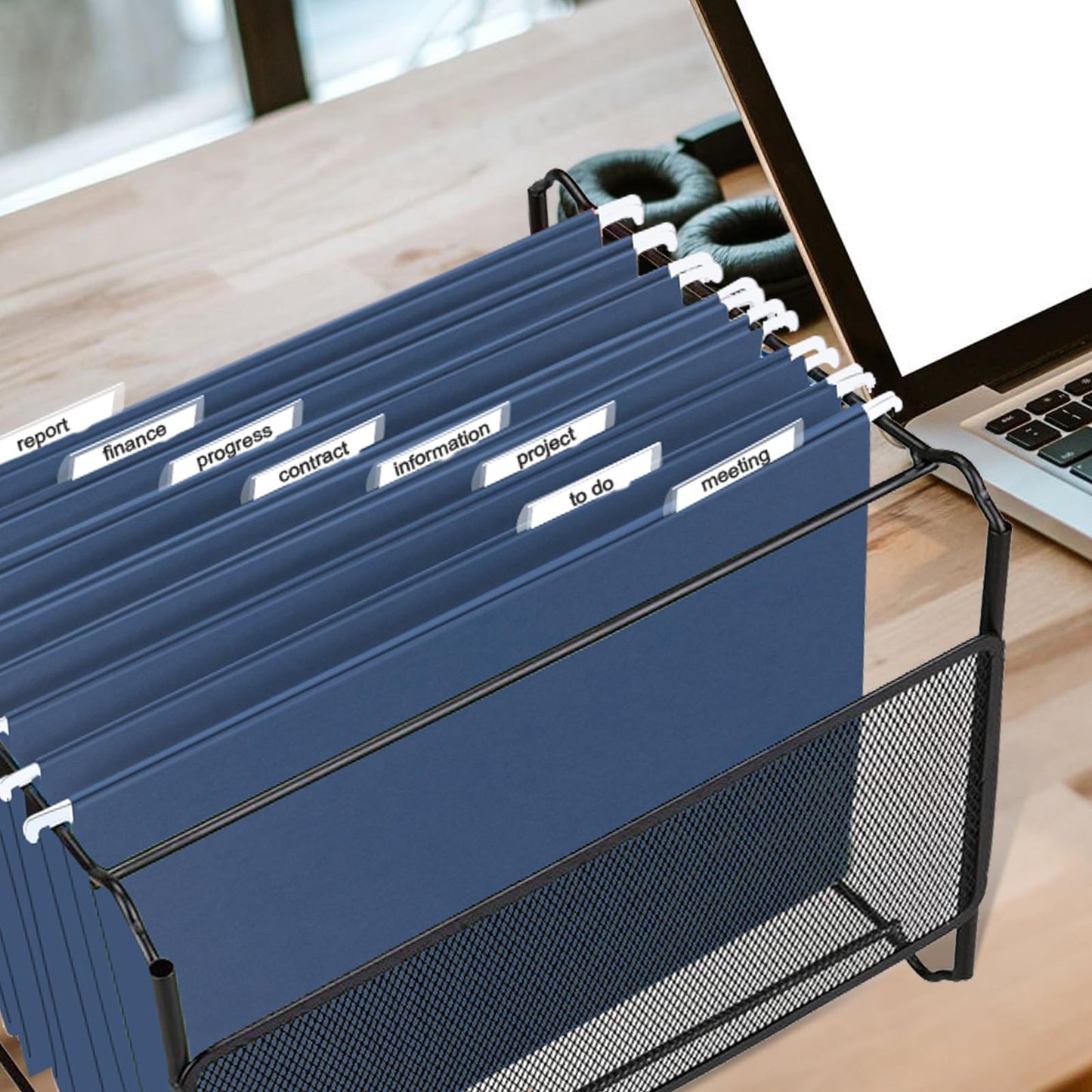 HERKKA Hanging File Folders, 60 Pack Reinforced Letter Size Hanging Folders, Designed for Bulky Files, Filing Cabinet, 1/5-Cut Adjustable Tabs (Blue)