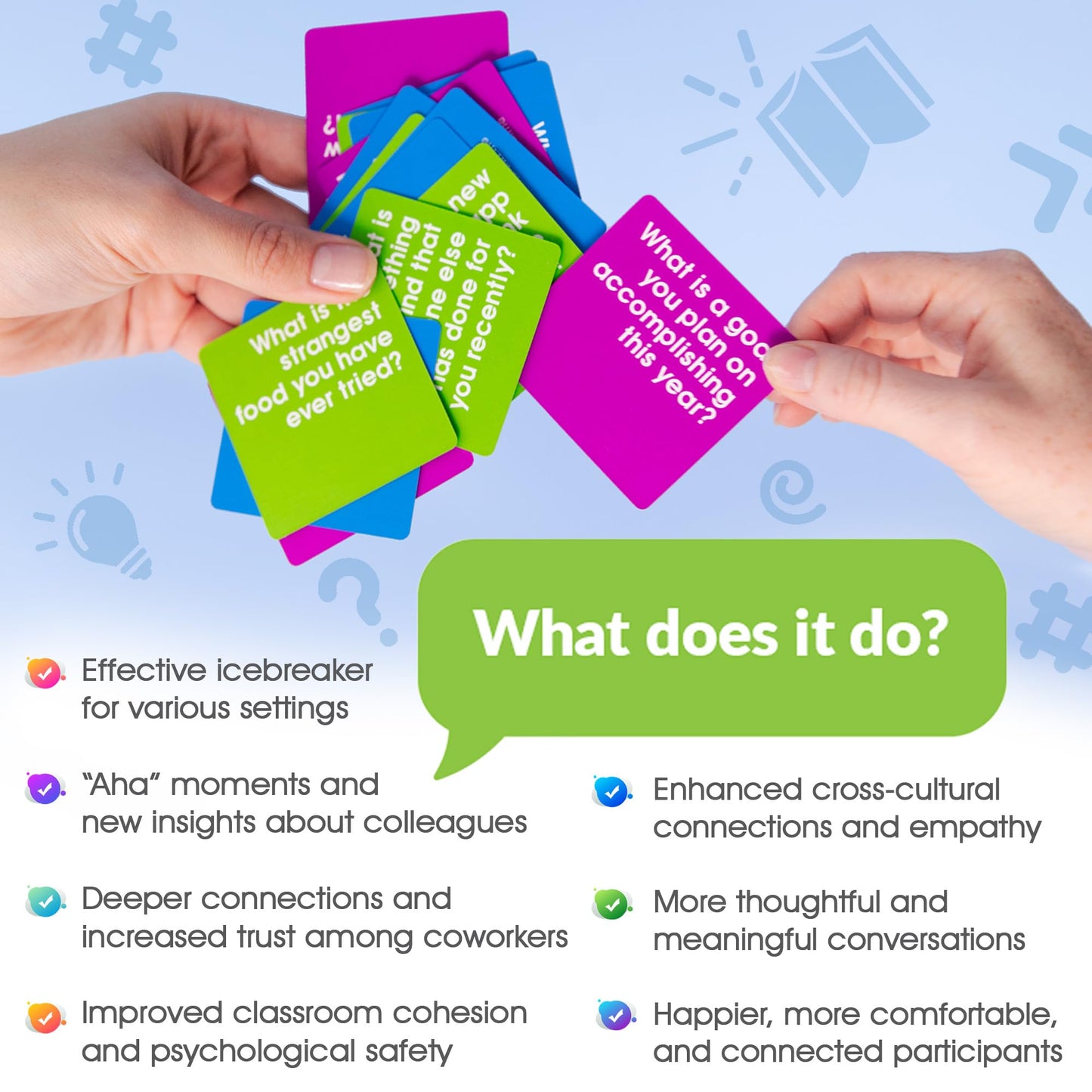 We! Connect Cards – Conversation Starters and Deep Questions Card Game for Workplace Team Building Activities – Employee Engagement and Office Icebreakers Communication Games – 60 PCS English Deck