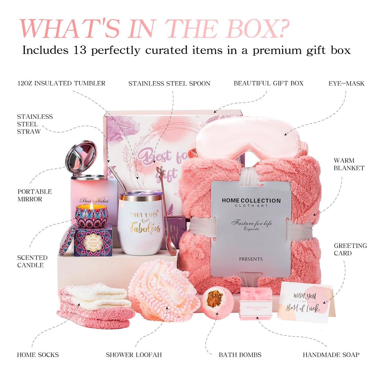 Birthday Gifts Unique for Women Get Well Soon Gifts, Self Care Baskets Bath Set Care Package Thinking of You Gifts Relaxation Gifts for Women Mom Her Friend Wife Grandma w/ Blanket