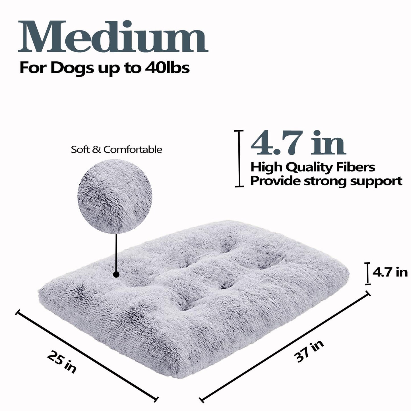 Dog Bed, Dog Beds for Medium Dogs, Long Plush Soft Calming Pet Bed, Washable Comfortable Crate Mat with Anti-Slip Bottom