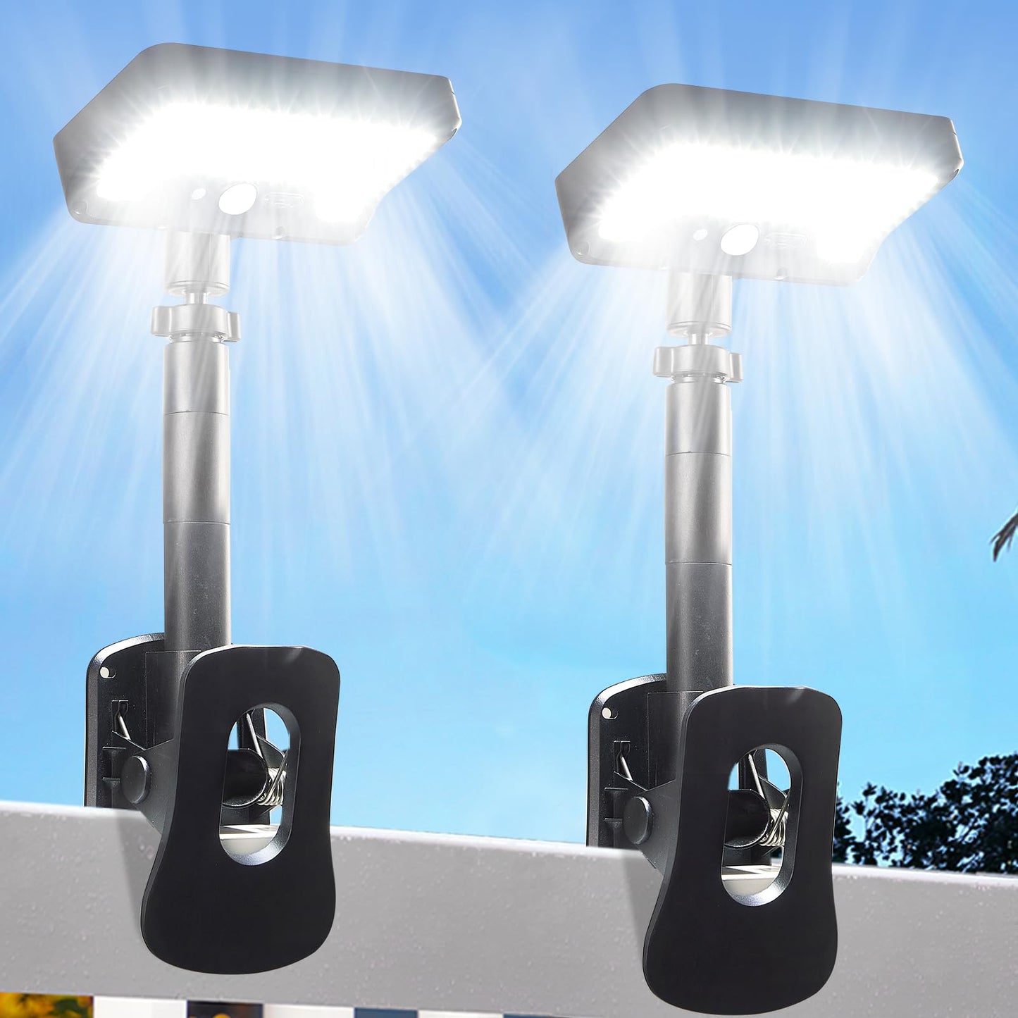 Thumok Clip On Solar Lights Outdoor, Motion Sensor Outdoor Lights, 92 LEDs 600LM Solar Fence Lights Outdoor Waterproof,Security Lights for Fence, Deck, Gutter (2, Clamp/Black/6000K)