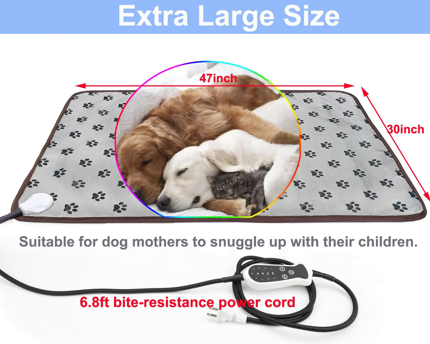 DEOMAN Pet Heating Pad Keep Dogs Cats Warming Extra Large Smart Timer Precise Temperature Control Waterproof Durable Material Easy Cleaning