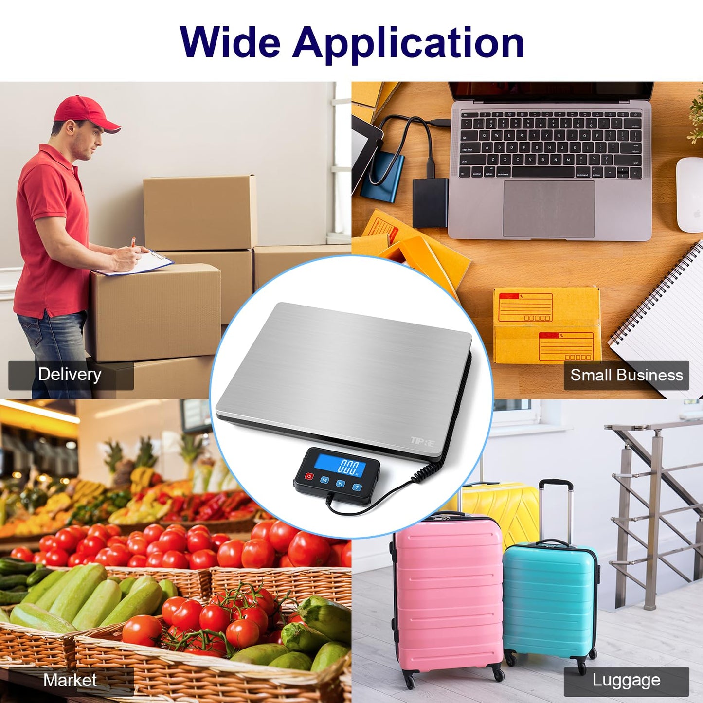 TIPRE Digital Shipping Postal Scale 0.5 oz High Accuracy!440lb Commercial Weight Scale for Package, Small Business, Mail, Warehouse, Home, Battery & Charging Cable Included