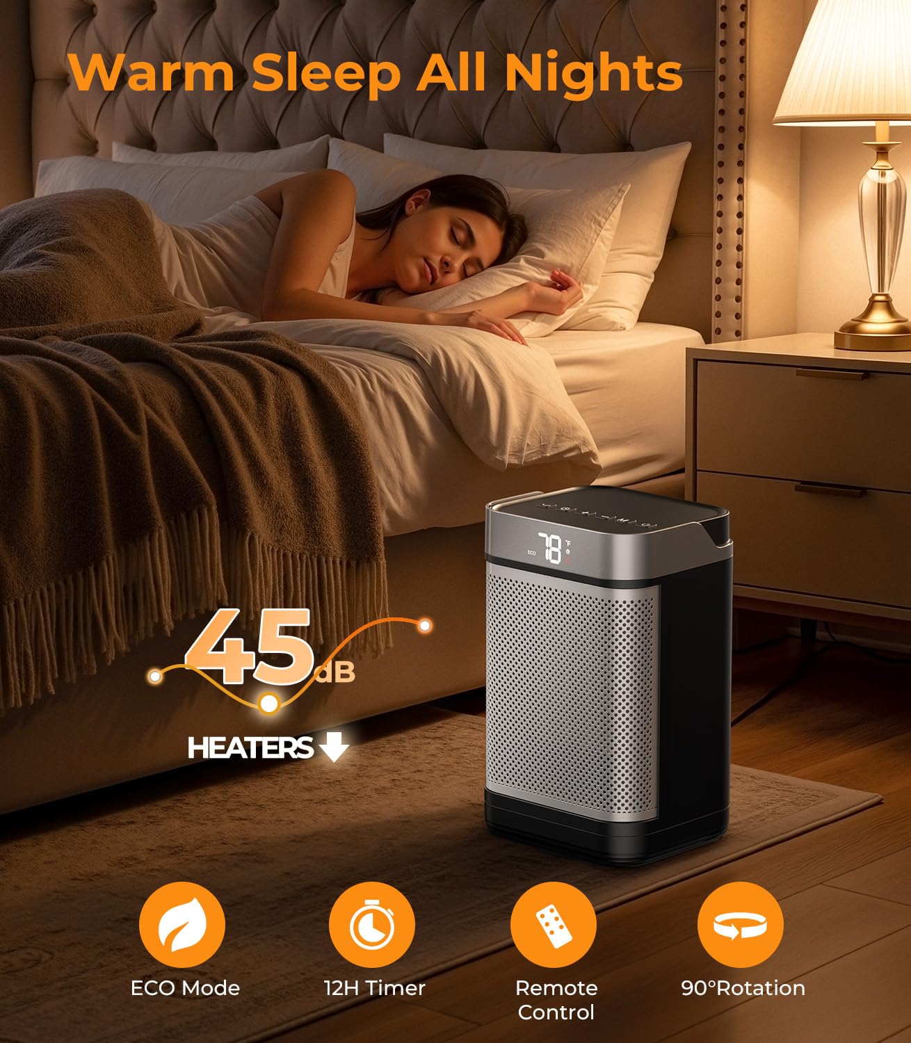Portable Ceramic Space Heater 1500W with Remote - Fast Quiet Heating for Bedroom, Office, RV - Tip-Over & Overheat Protection, 3 Heat Settings 90° Oscillation