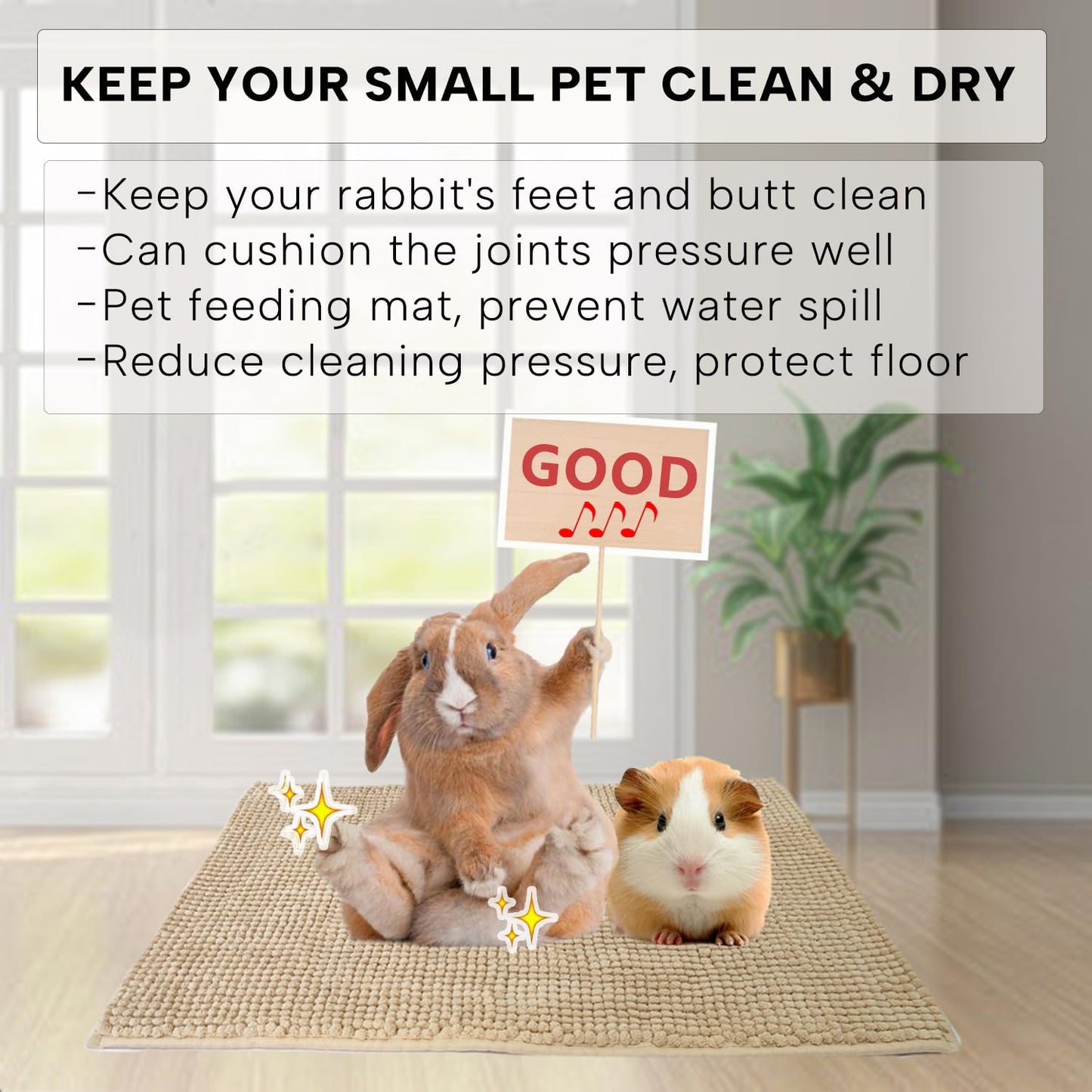 KEYIDE 2 Pack Guinea Pig Fleece Cage Liner 47"x24" C&C Cage Absorbent Rabbit Bedding Bunny Training Pad Warm Comfortable Sleep Bed Mat for Ferret Rat Hedgehog (Beige)