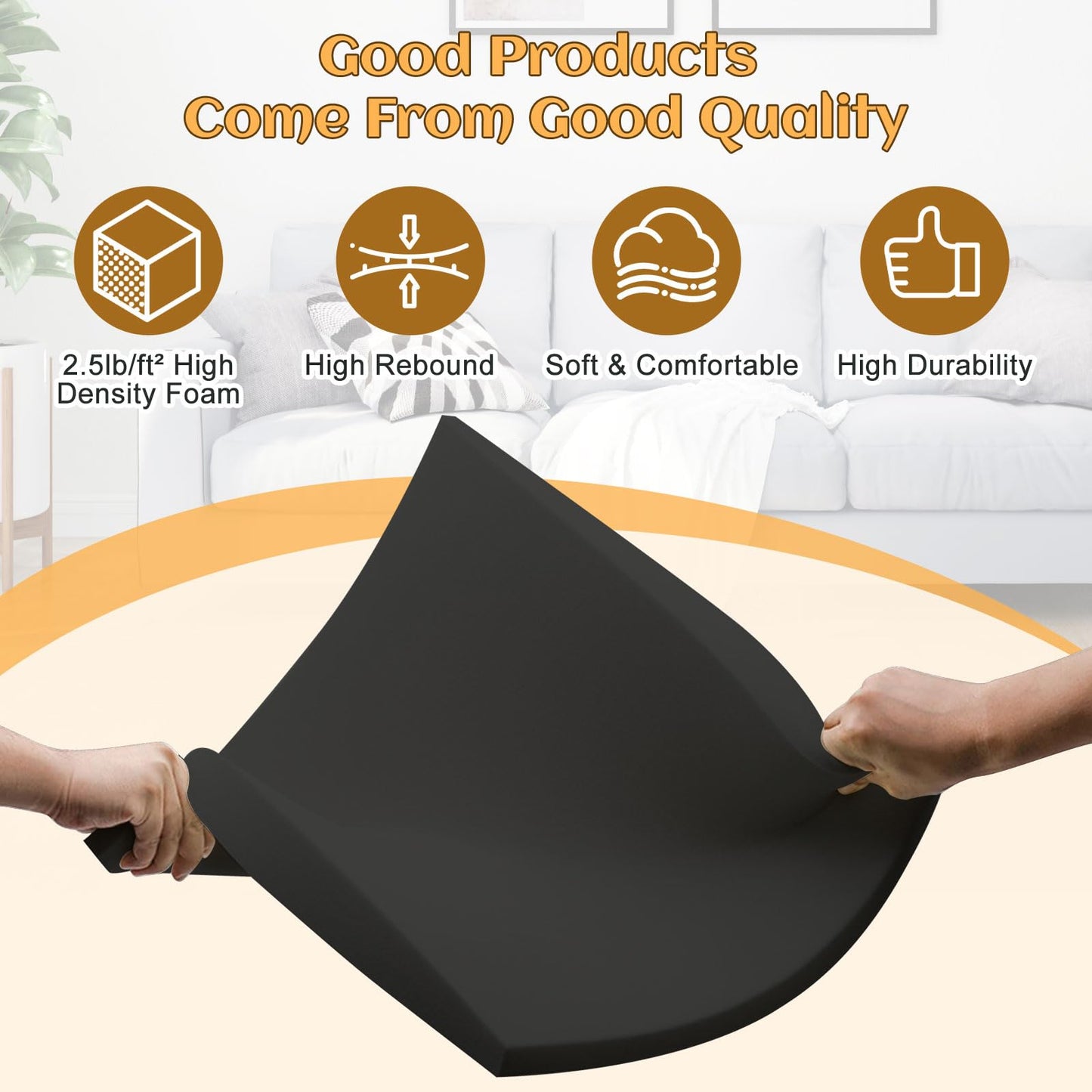 20"x20" High-Density Foam Cushions for Sofa Couch Cushion Support Inserts, Curved Design for Sagging Seat Repair, Black Set of 3 - Sofa Seat Support for Couch, Loveseat, and Sectional Furniture