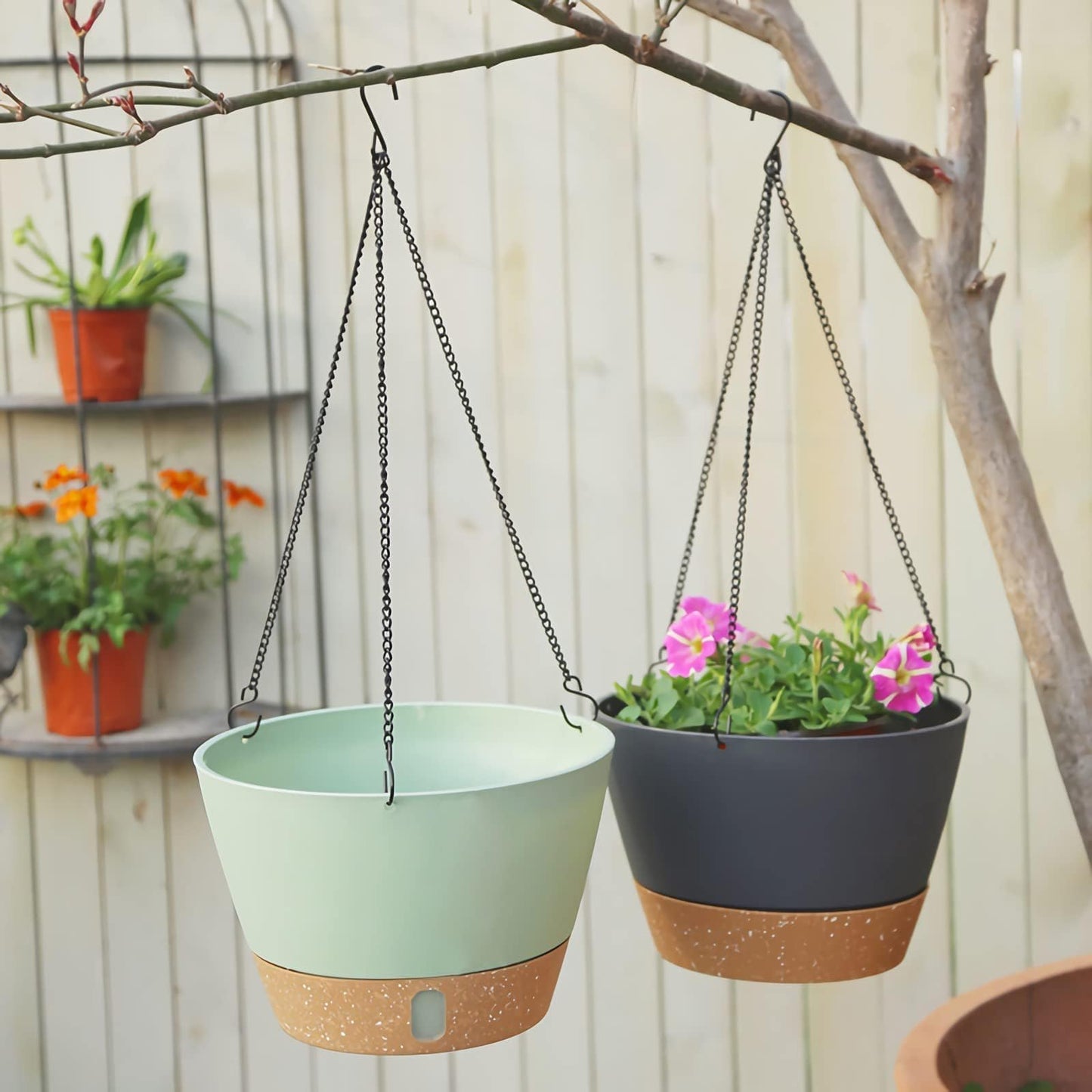 ZMTECH Hanging Planters for Indoor Plants, Hanging Baskets, Plant Hanger 2 Pack 10 Inch Gray with Iron Chain Hook, Indoor Outdoor, Living Room Bedroom Balcony Porch Patio