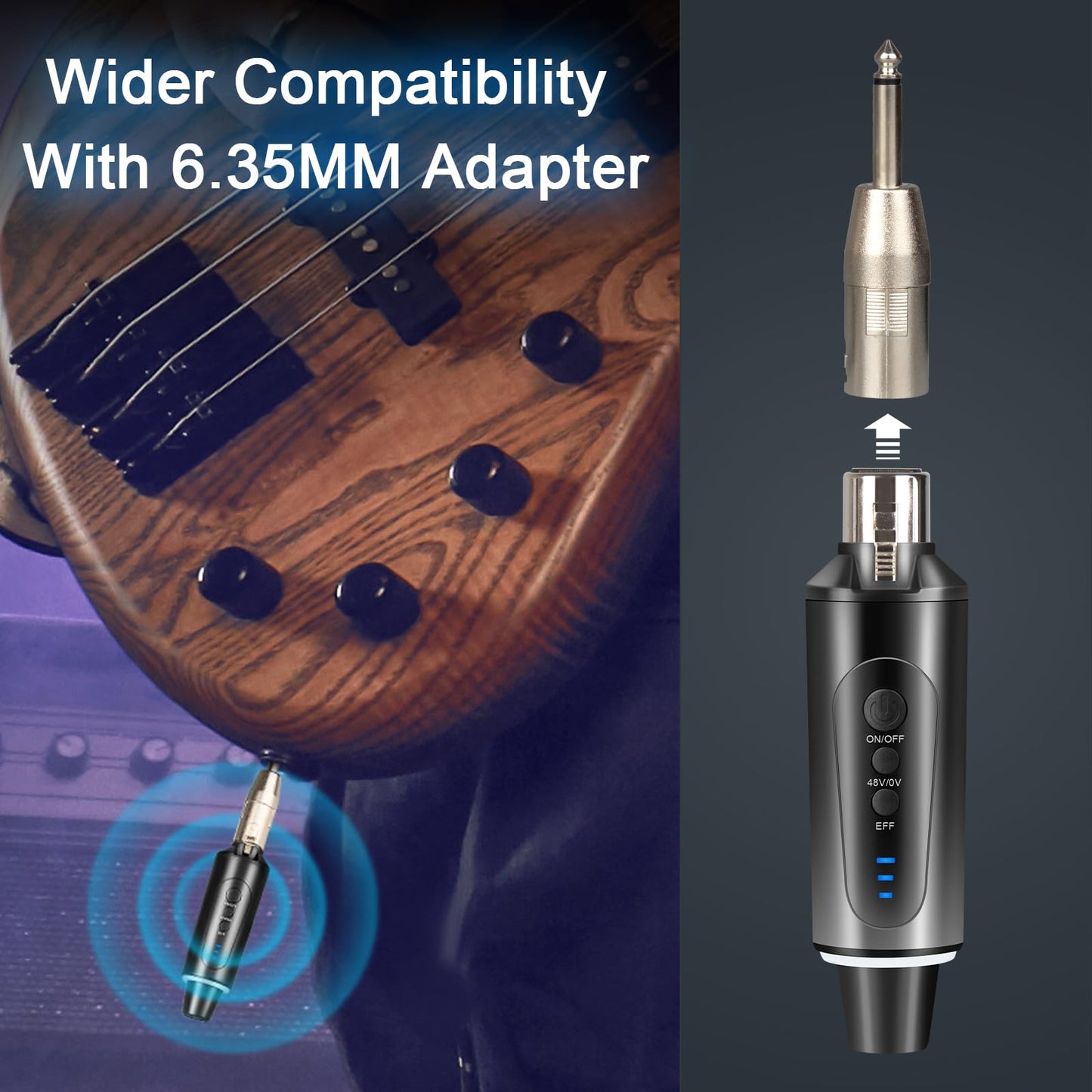 Depusheng S5 Wireless Microphone System Wireless Guitar Transmitter Receiver with XLR Plug-on Dynamic and 48V Condenser Microphones, Sound Mixer, 48V Phantom Power and Reverb Switch