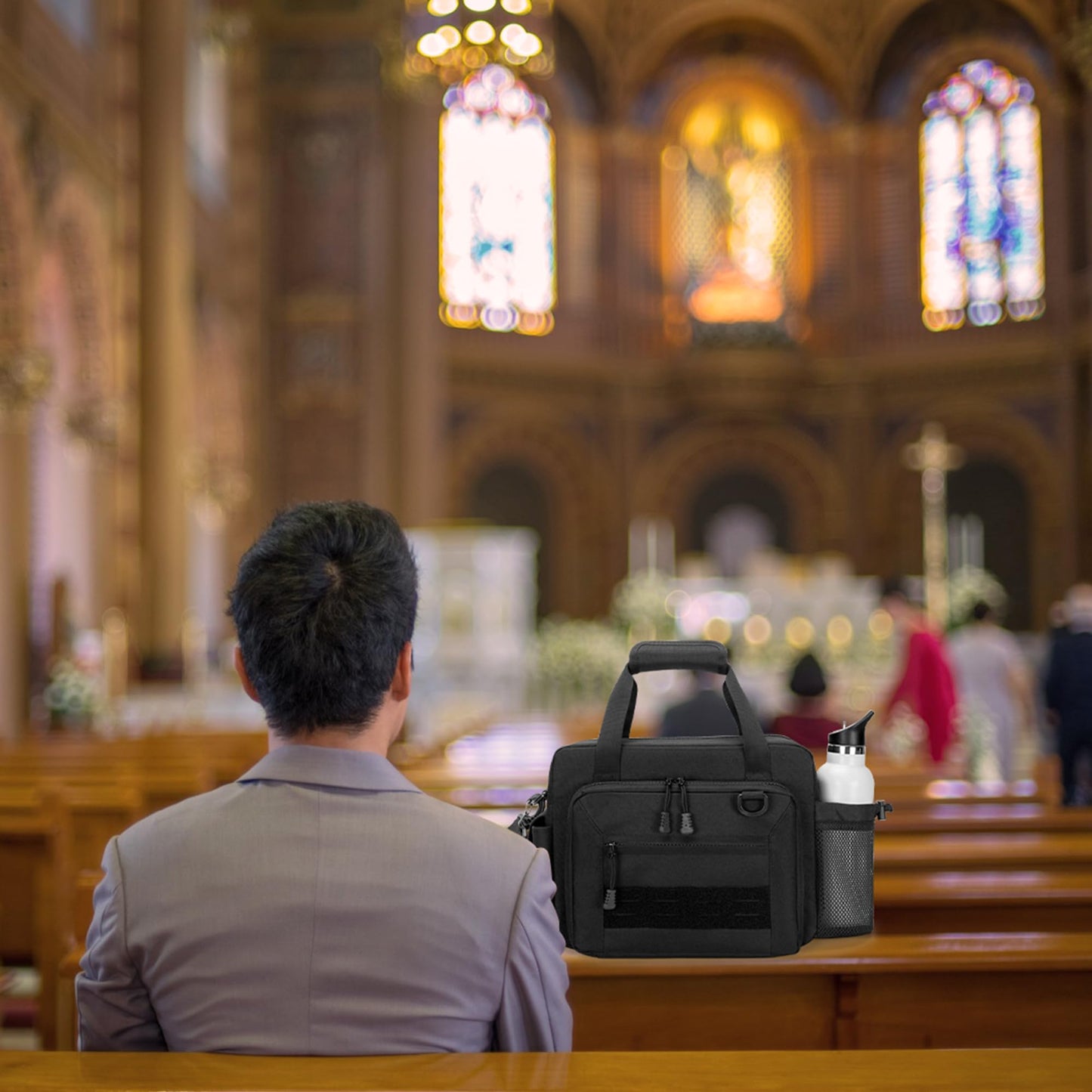 Damero Large Bible Bag for Men, Bible Tote Bag Church Bag with Cup Holder, Cover for Study Supplies, Black