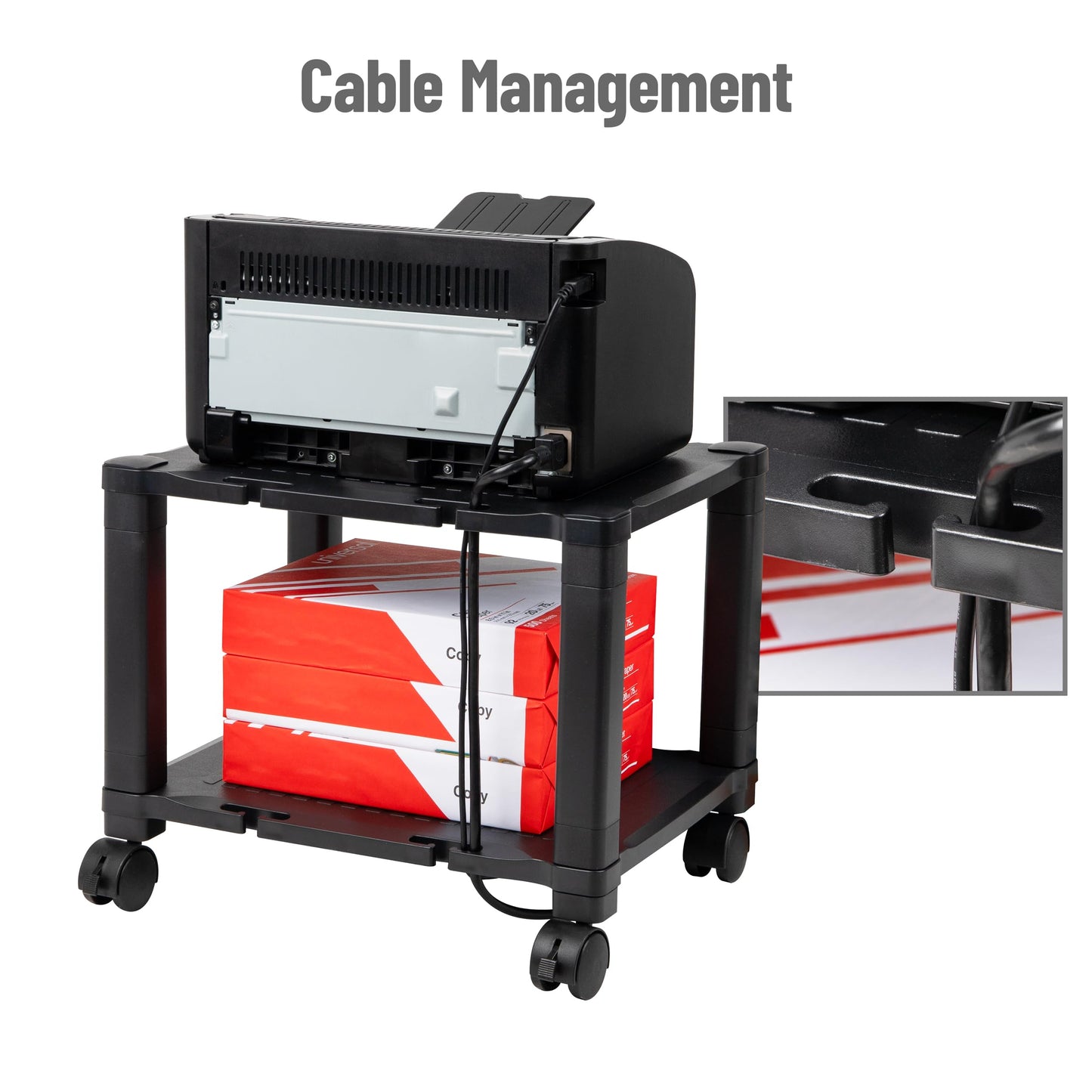 Mind Reader Rolling Printer Cart, Utility Cart, Printer Stand, Under Desk Storage, Office, 17.25" L x 13.5" W x 14.25" H, Black