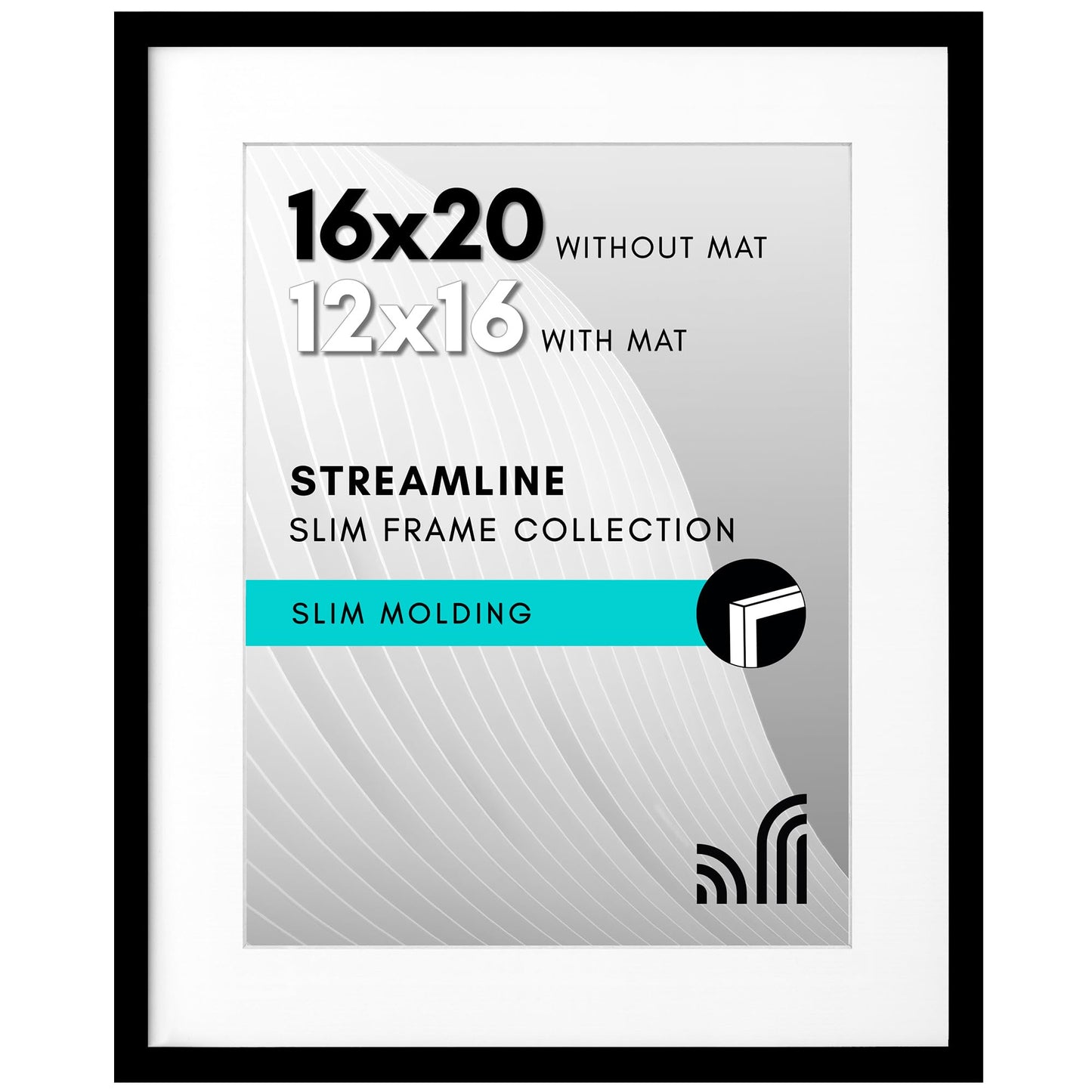 Americanflat 16x20 Picture Frame with Polished Plexiglass - Use as 12x16 Frame with Mat or Display 16x20 Photo Without Mat - Streamline Collection - Thin Border Picture Frames for Wall - Black