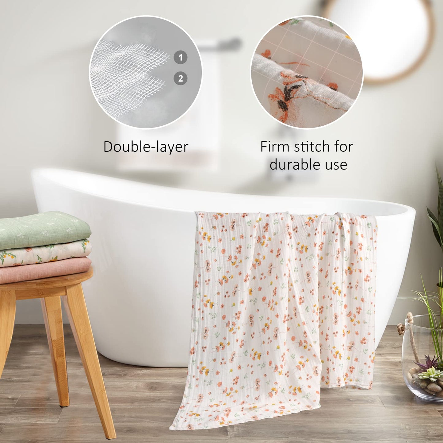 Viviland Swaddle Blanket, Muslin Swaddle Blanket for Boys Girls, 4 Pack Baby Swaddle Blanket Muslin Swaddle Receiving Blanket for Newborn, Muslin Blanket Soft Silky & Breathable, 47 X 47 inch
