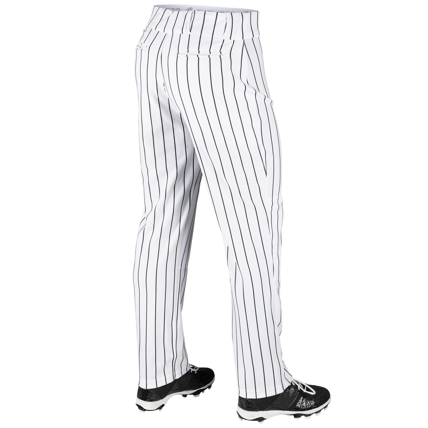 CHAMPRO Men's Triple Crown OB Open-Bottom Loose-Fit Baseball Pant with Knit-in Pinstripes, White, Black, Medium