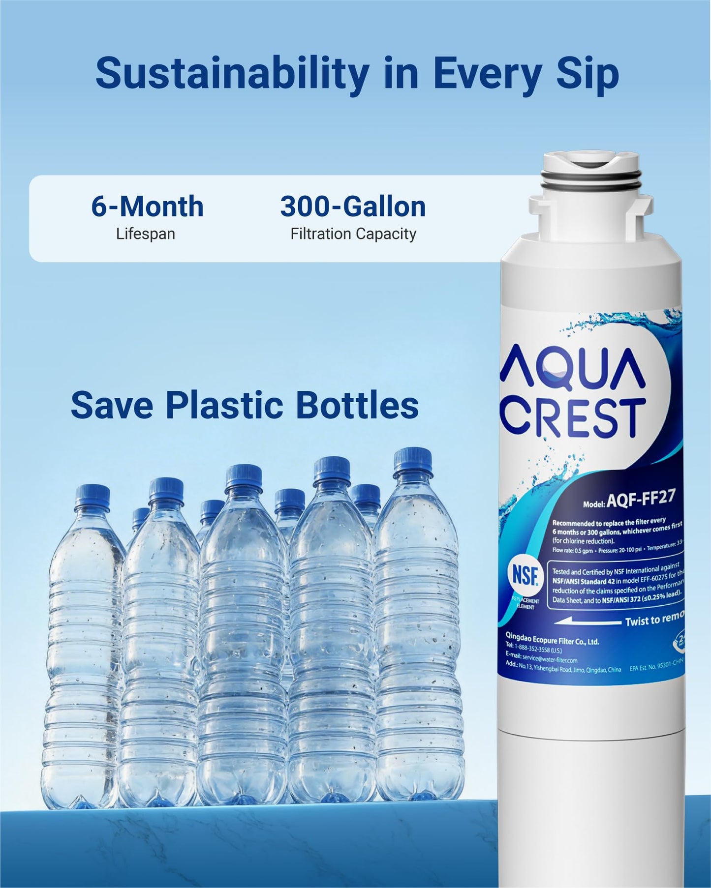 AQUA CREST Refrigerator Water Filter Replacement for Samsung DA29-00020A/B, HAF-CIN/EXP, RF28HFEDBSR, RF263BEAESR, RF263TEAESG, RF28HDEDBSR, RF4287HARS, RF4267HARS, DA97-08006A, 3 Pack