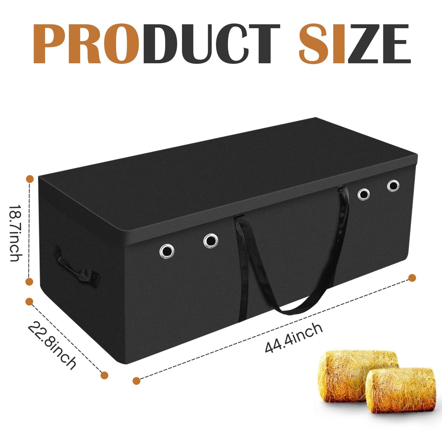 Tudomro Hay Bale Storage Bag-600D Extra Large Horse Hay Bag Black Heavy Duty for Horse Goats Storage Container Feeding Supplies for Feed Trailer, 44.4" x 22.8" x 18.7''