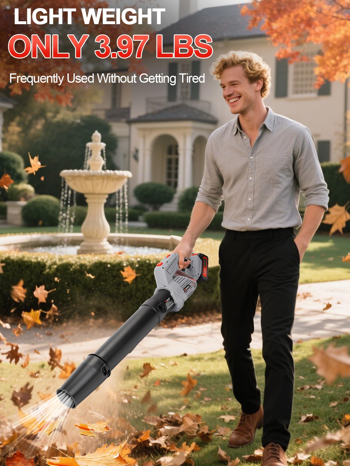Cordless Leaf Blower Turbo Mode 700CFM 21V Electric Leaf Blower Brushless Motor 5 Gears with 2 X 4.0Ah Battery and Charger Lightweight 180°Rotation for Lawn Yard Garage Patio Blowing Leaves and Dust